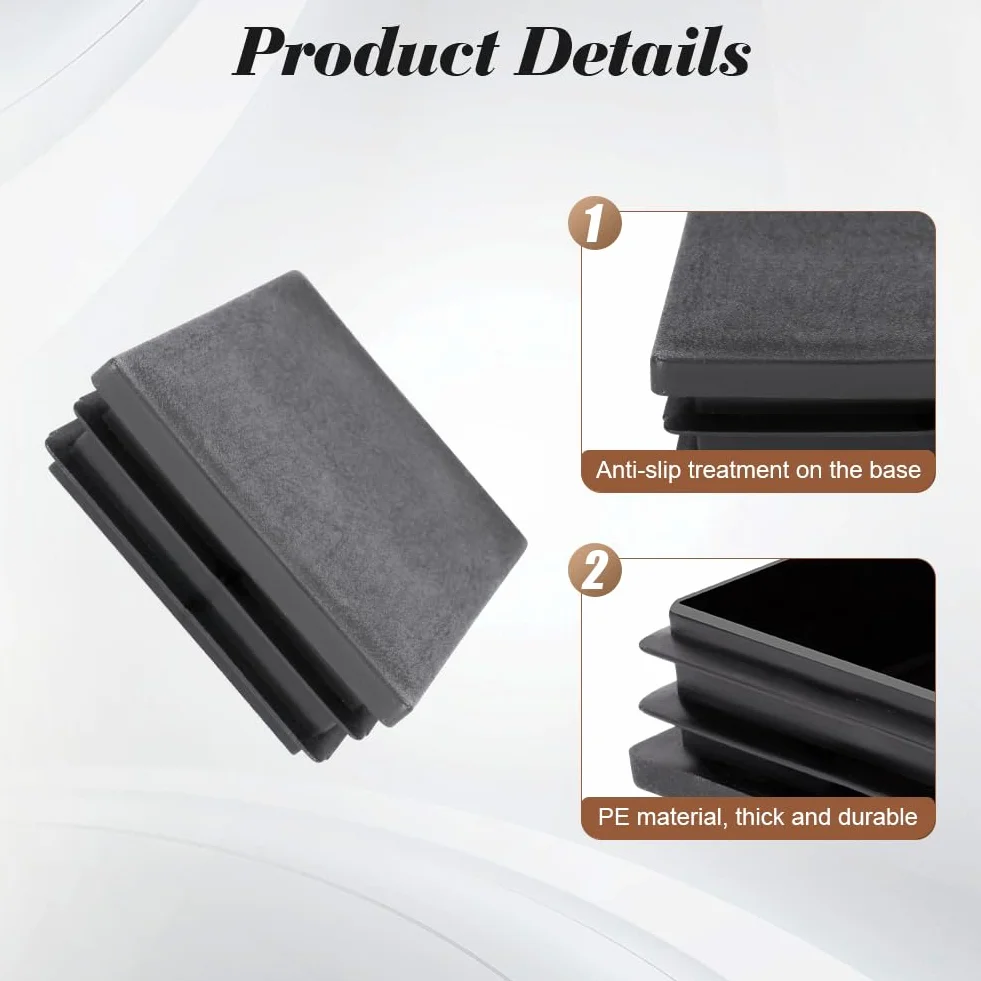Tappi Quadrati PE Plastica 50x50 mm Nero Antiscivolo Protezione Tubi Sedie