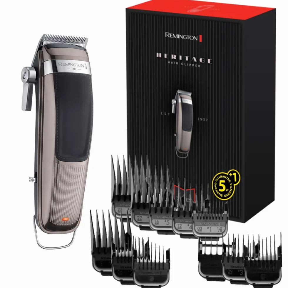 Remington Tagliacapelli Professionale - Lame in Acciaio Inox - Leva di regolazione della lama, 11 pettini, custodia, Funzionamento con rete-batteria, batteria al litio, Profi Retro HC9100