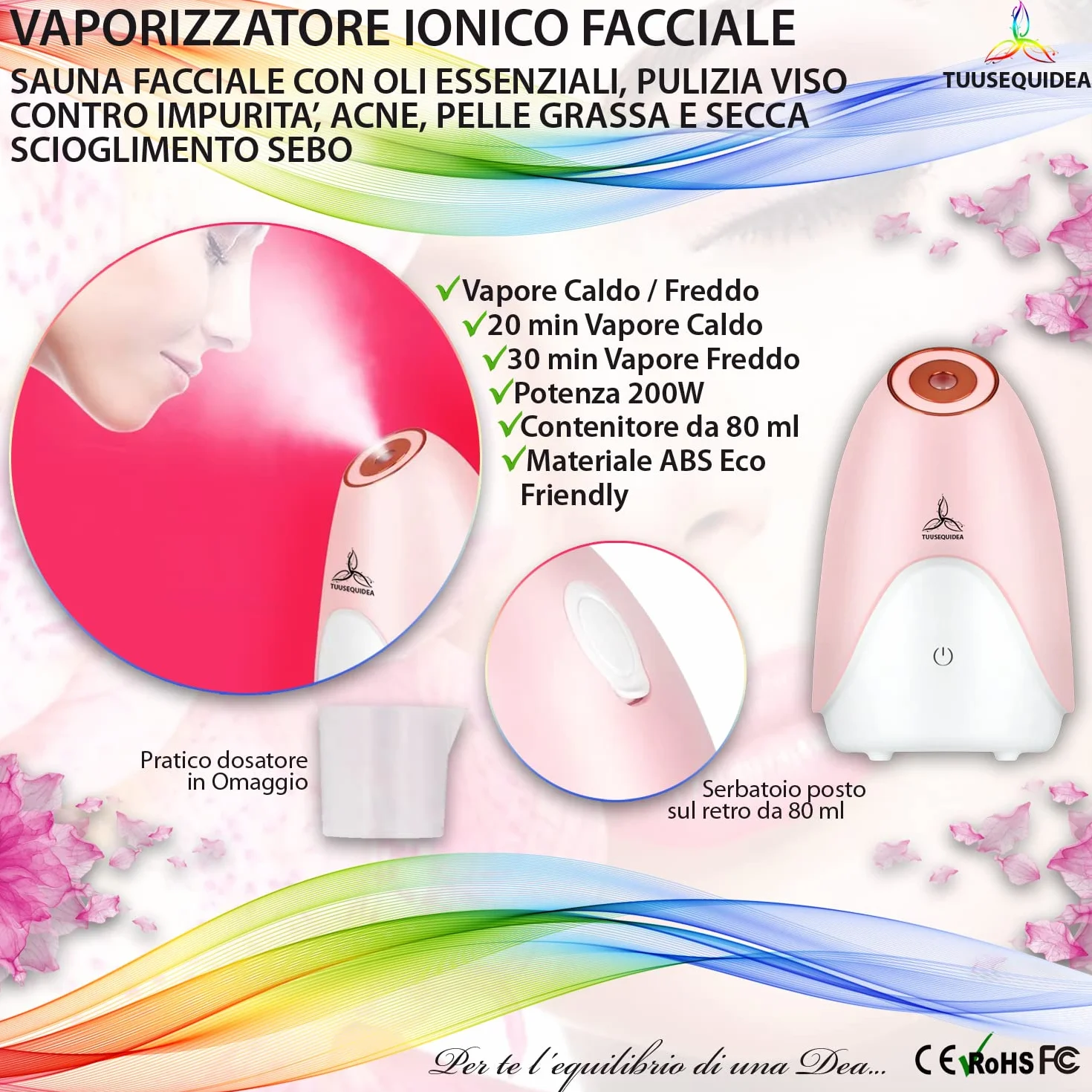 Sauna Facciale Professionale Vapore Caldo Freddo, Vaporizzatore Ionico per Viso, Purifica Idrata Nutre Pelle, Aromaterapia Oli Essenziali
