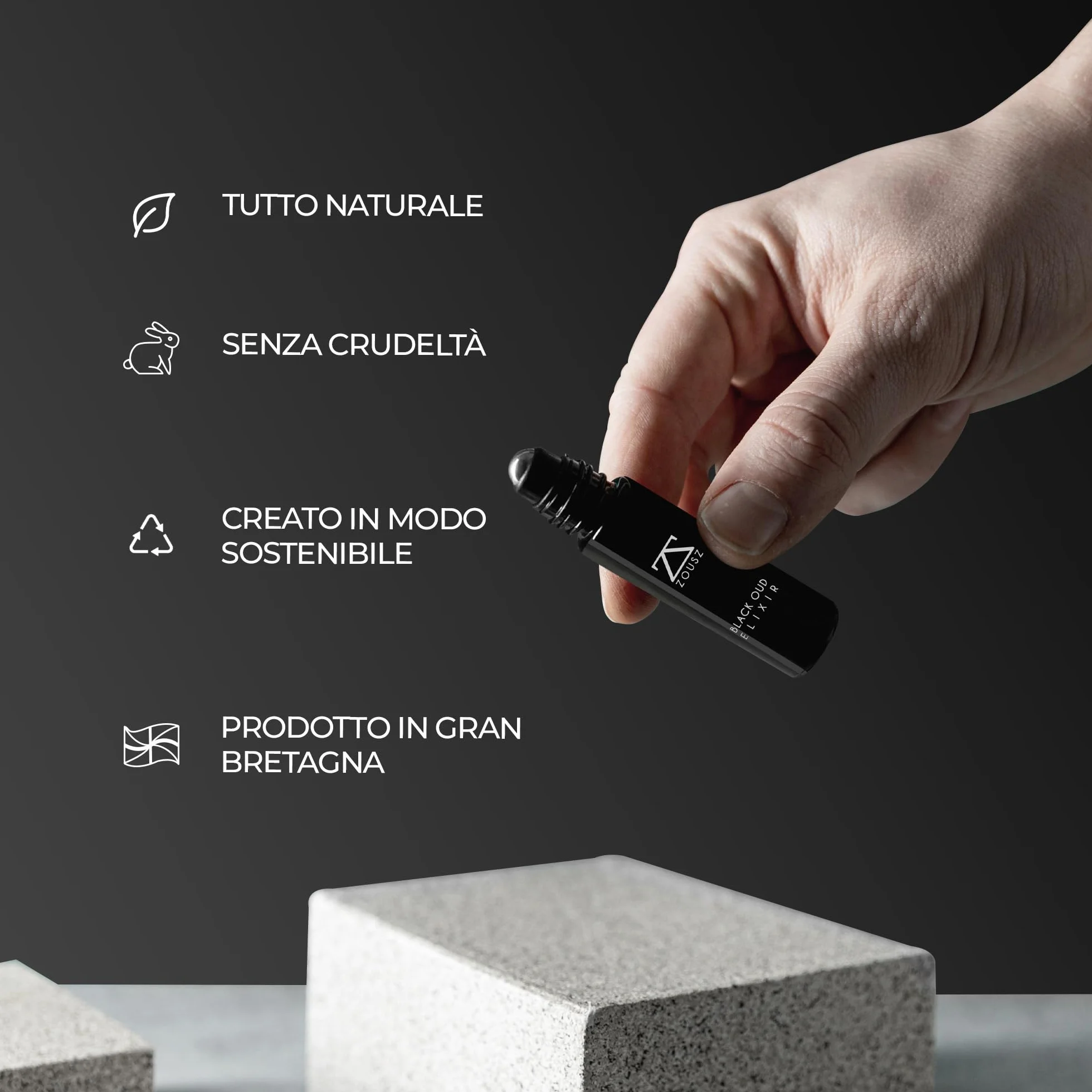 ZOUSZ Estratto di profumo Elixir Black Oud per uomo, Olio profumato legnoso di Oud, profumo a lunga durata, vegano e cruelty-free, formato viaggio, 10 ml roll-on.