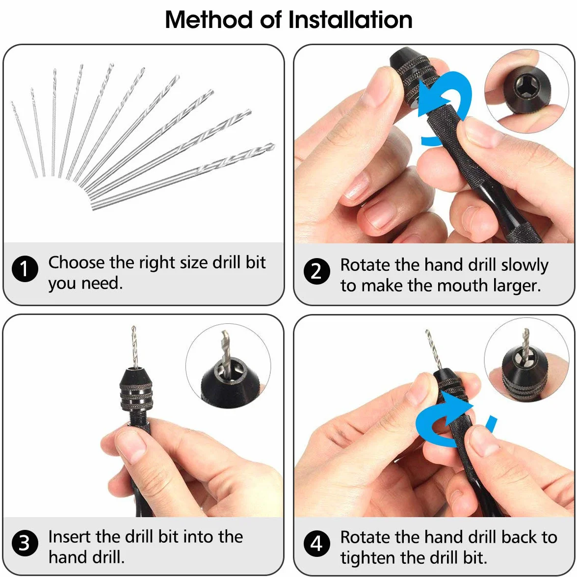 Mini Trapano a Mano 26Pcs Set Twist Drill Punte Elicoidali Precision 0.5-3.0mm