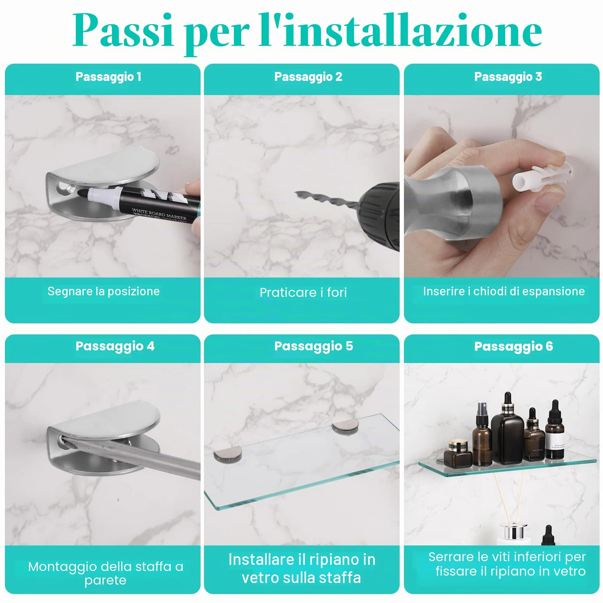 JIZZU Mensola Doccia 2 Pezzi Vetro Temperato 30 cm 6 mm 5 kg Bagno