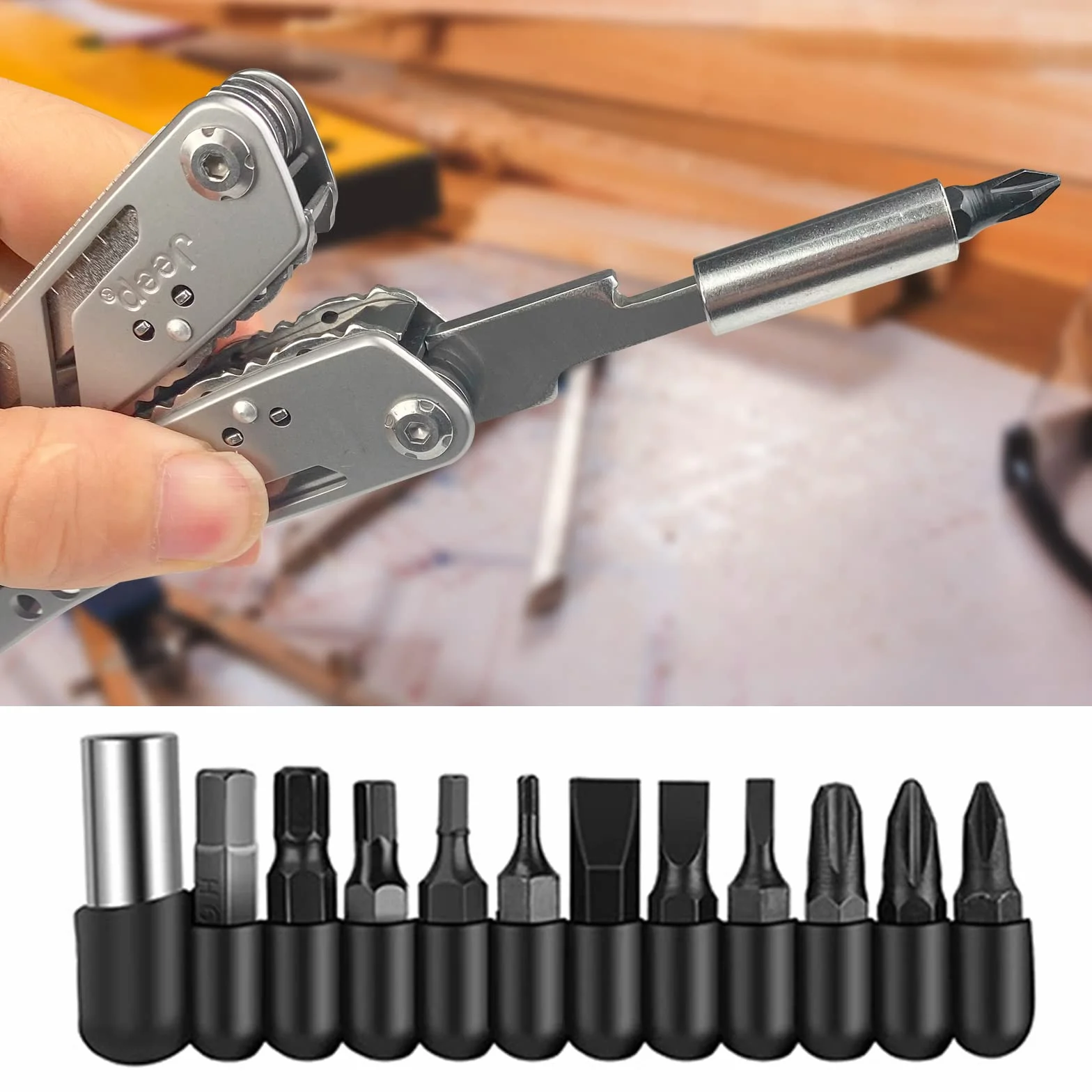 Gvolatee Pinza Multiuso 11 in 1, Pieghevole Multitool Acciaio Inossidabile Cacciavite