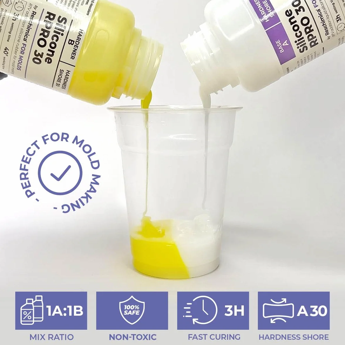 RESCHIMICA Silicone per Stampi Alta Durezza R PRO 30 1 kg Gomma Siliconica Atossica 1:1 Silicone Liquido Alta Resistenza
