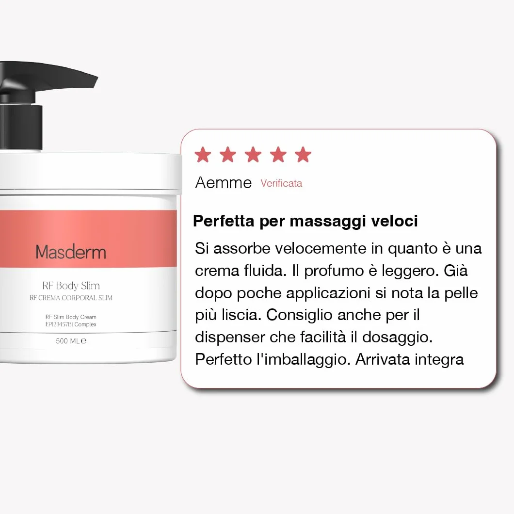 MASDERM - Crema Anticellulite Riducente 500 ml, Crema Rassodante Corpo, Gel Riducente Addome e Glutei per Radiofrequenza Corporea, Trattamento Anticellulite Professionale, Pelle Soda e Tonica
