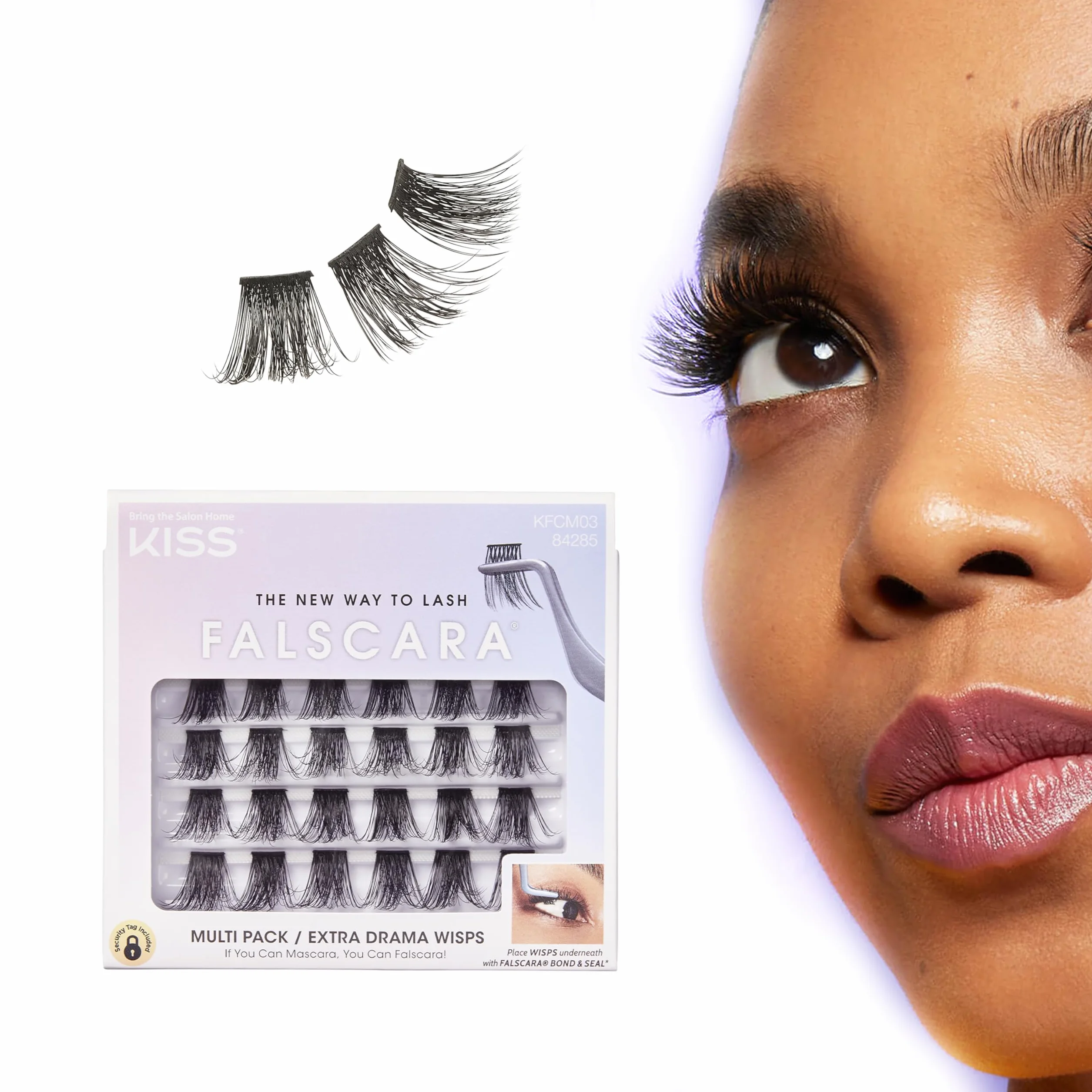 KISS FALSCARA 'Extra Drama Wisps' Multipack 03 – Effetto Naturale e Ricurvo, Ciglia Finte a Ciuffetti, Banda Extra Sottile da applicare con Bond & Seal sotto la lima cigliare
