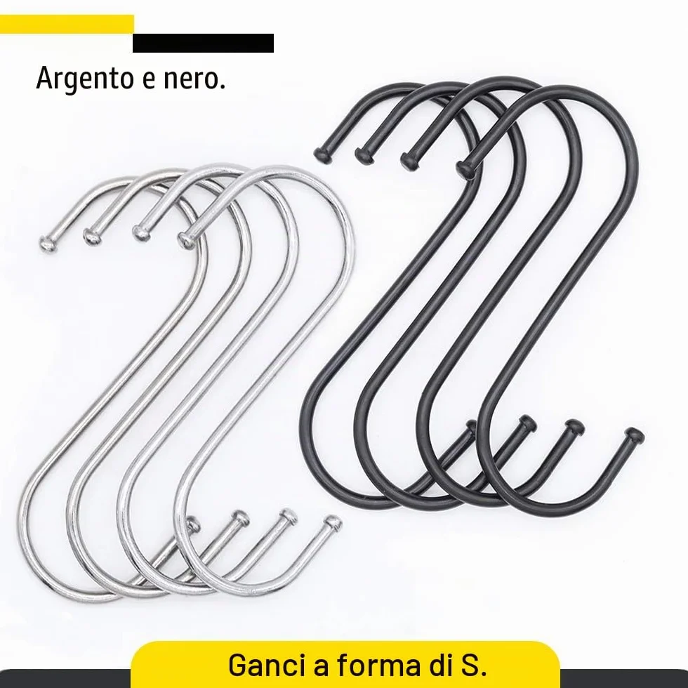 Ganci Pesanti a S 125mm Nero 20 Pezzi per Cucina Bagno