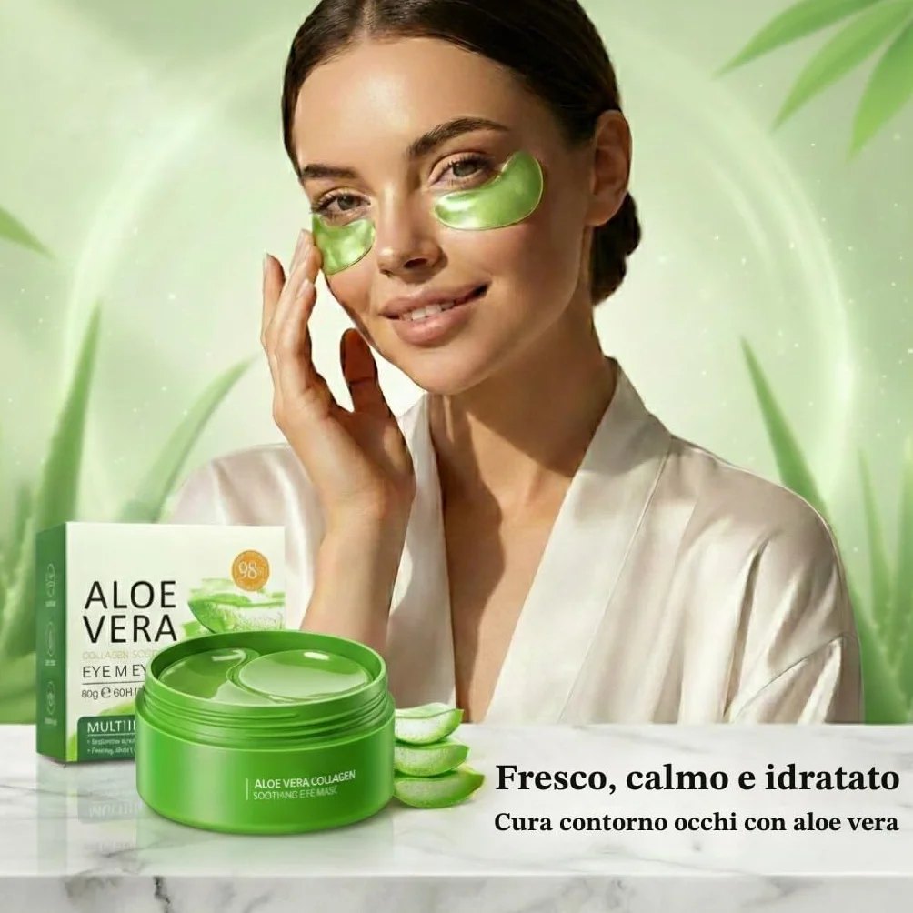 Aloe Vera Patch Occhi Antirughe, 60 Pcs Collagene Patch Occhiaie e Borse, Maschera Occhi Riduce le Rughe e le Linee Sottili, Migliora e Rassoda la Pelle degli Occhi, Contorno Occhi Idratante