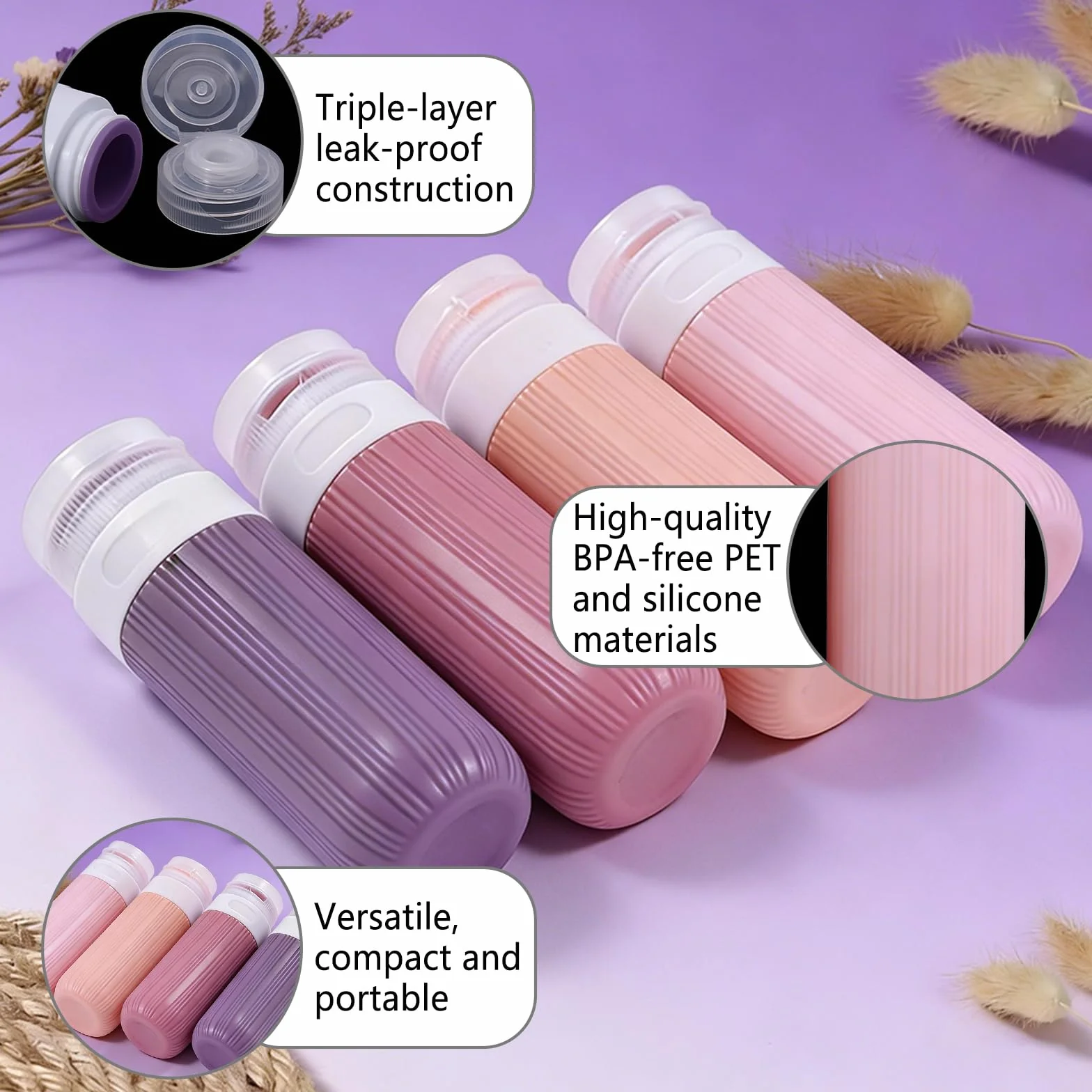 Kit 18 Pezzi Bottiglie da Viaggio in Silicone, Flaconi Riutilizzabili per Shampoo, Lozione e Cosmetici, Etichette Incluse, Perfetto per Liquidi, Creme e Articoli da Bagno