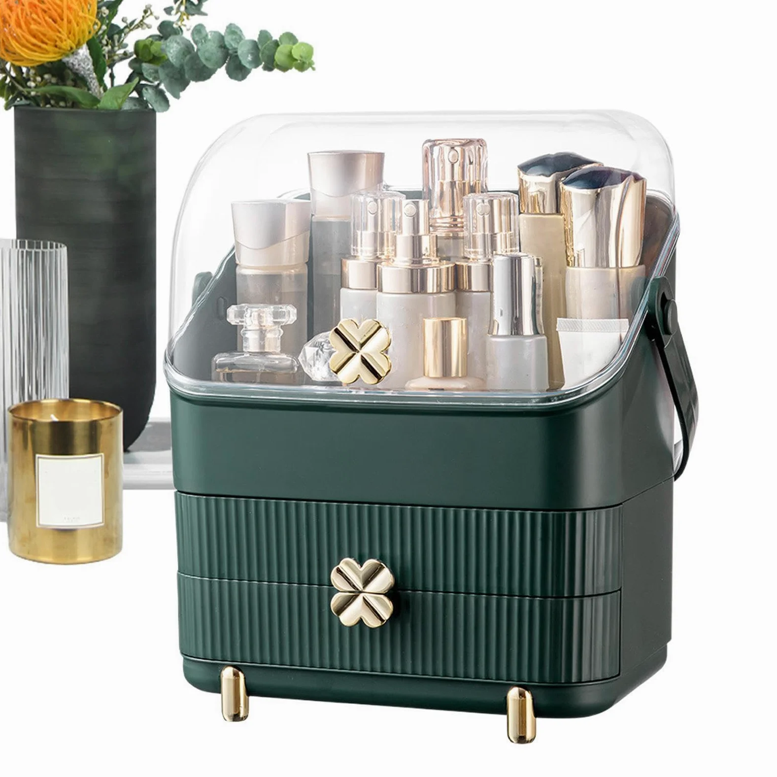 Organizer Per Trucchi Da Piano Mobile portacosmetici | Porta Trucchi Impermeabile Antipolvere Coperchio Trasparente Da Banco Per Lavandino Angolo Comò Tavolo Ufficio Bagno Cucina