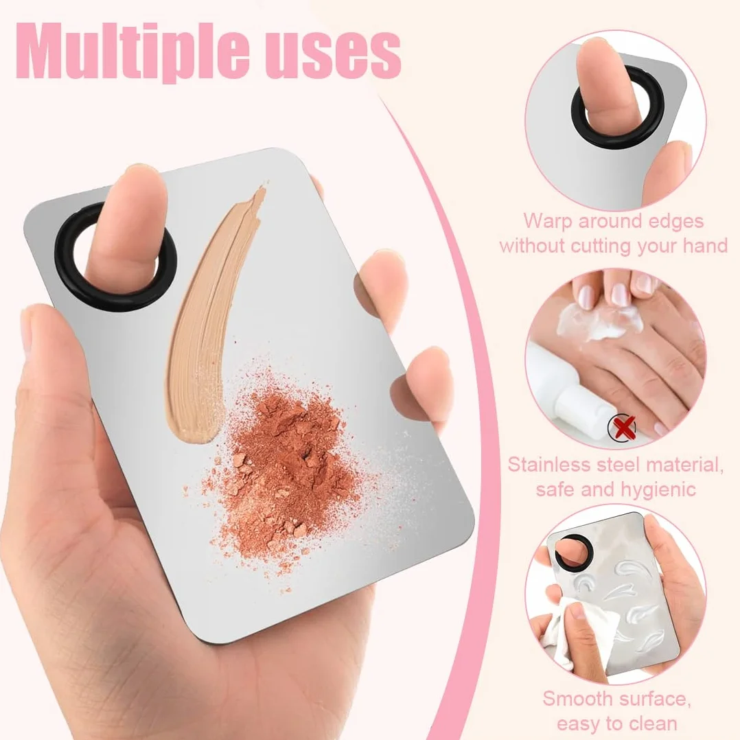 Professionale Makeup Mixing attrezzo, Palette per Miscelazione del Trucco in Acciaio INOX, con Spatola per Mescolare Fondotinta, Argento (Standard)