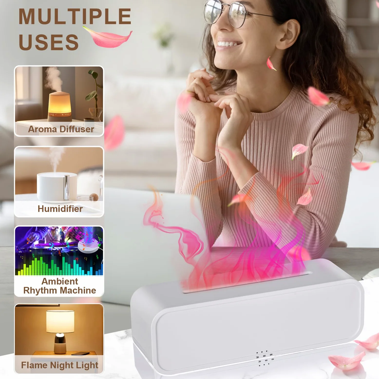 IEEILULU Diffusore di Oli Essenziali Fiamma, Diffusore Profumo Ambiente con Telecomando, 7 Tipi di Luci LED con Timer, Ideale per Casa Ufficio Sport (Bianco)