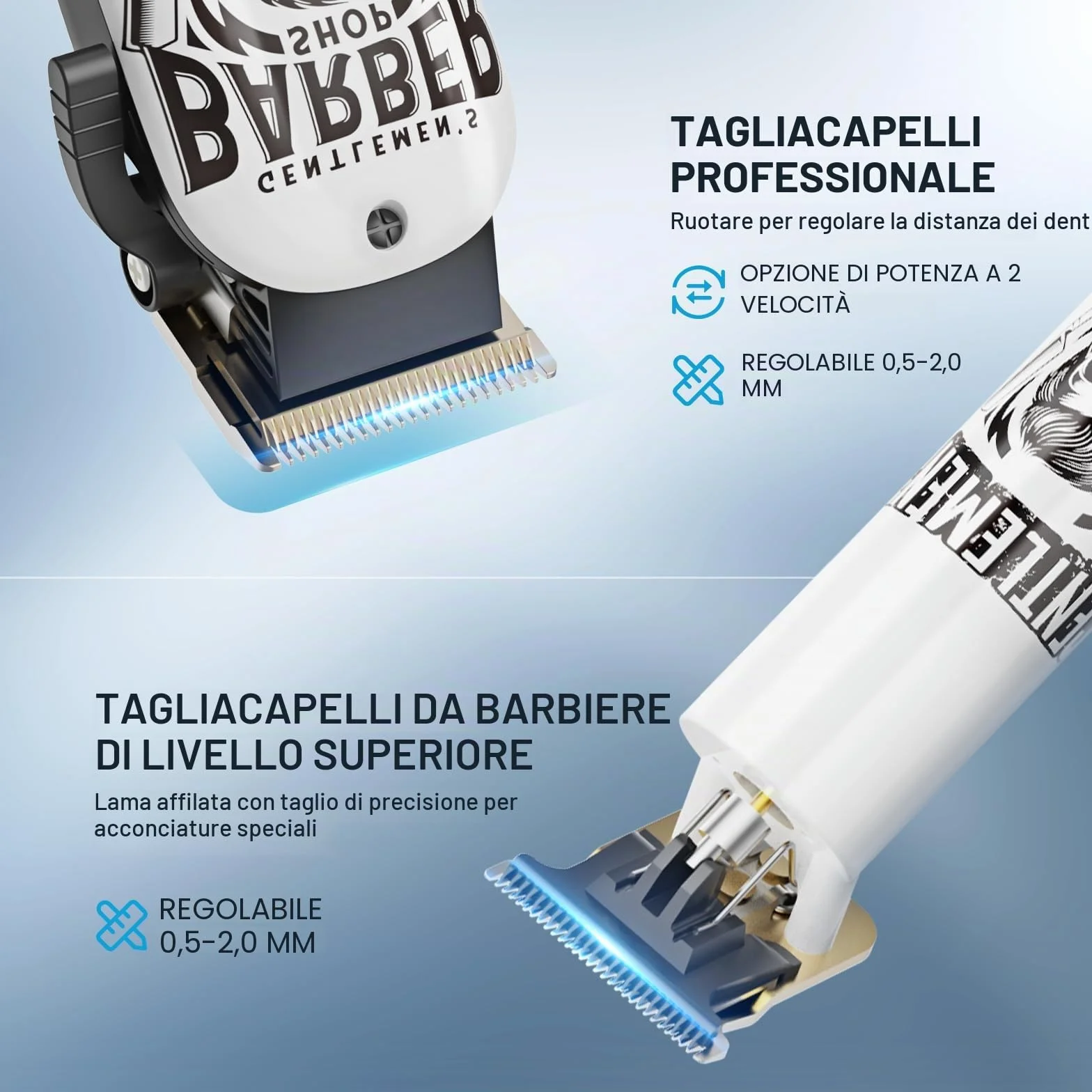 BESTBOMG Tagliacapelli Uomo Professionale, Tagliacapelli Elettrico Regolabarba Trimmer Con Pettine Limite, Macchinetta Vapell 2000mAh/1200mAh Batteria Ricaricabile per Bambini Adulti Pet (Y4+T9)