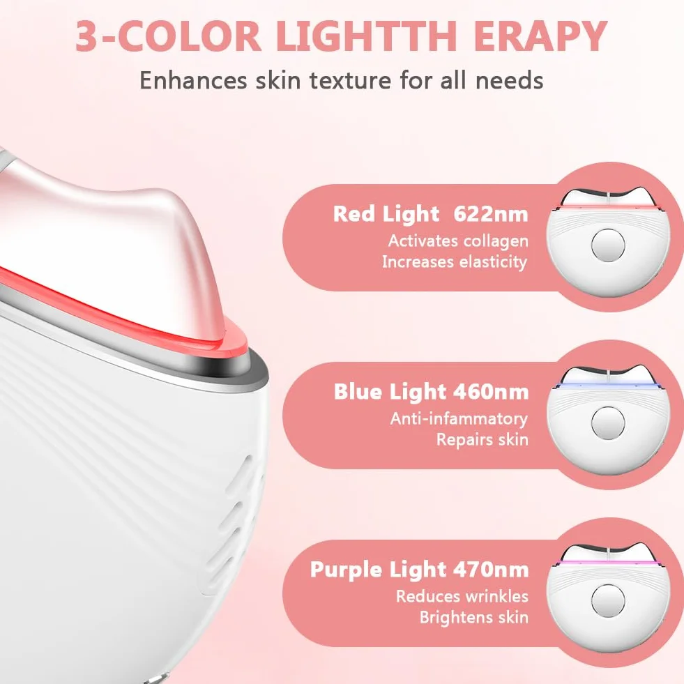 Dispositivo di Bellezza Antirughe, Strumenti Gua Sha per il Viso con Vibrazione e Calore, Massaggiatore Viso con Luce Rossa Blu viola, Guasha Viso per Antirughe Antietà, Lifting Viso