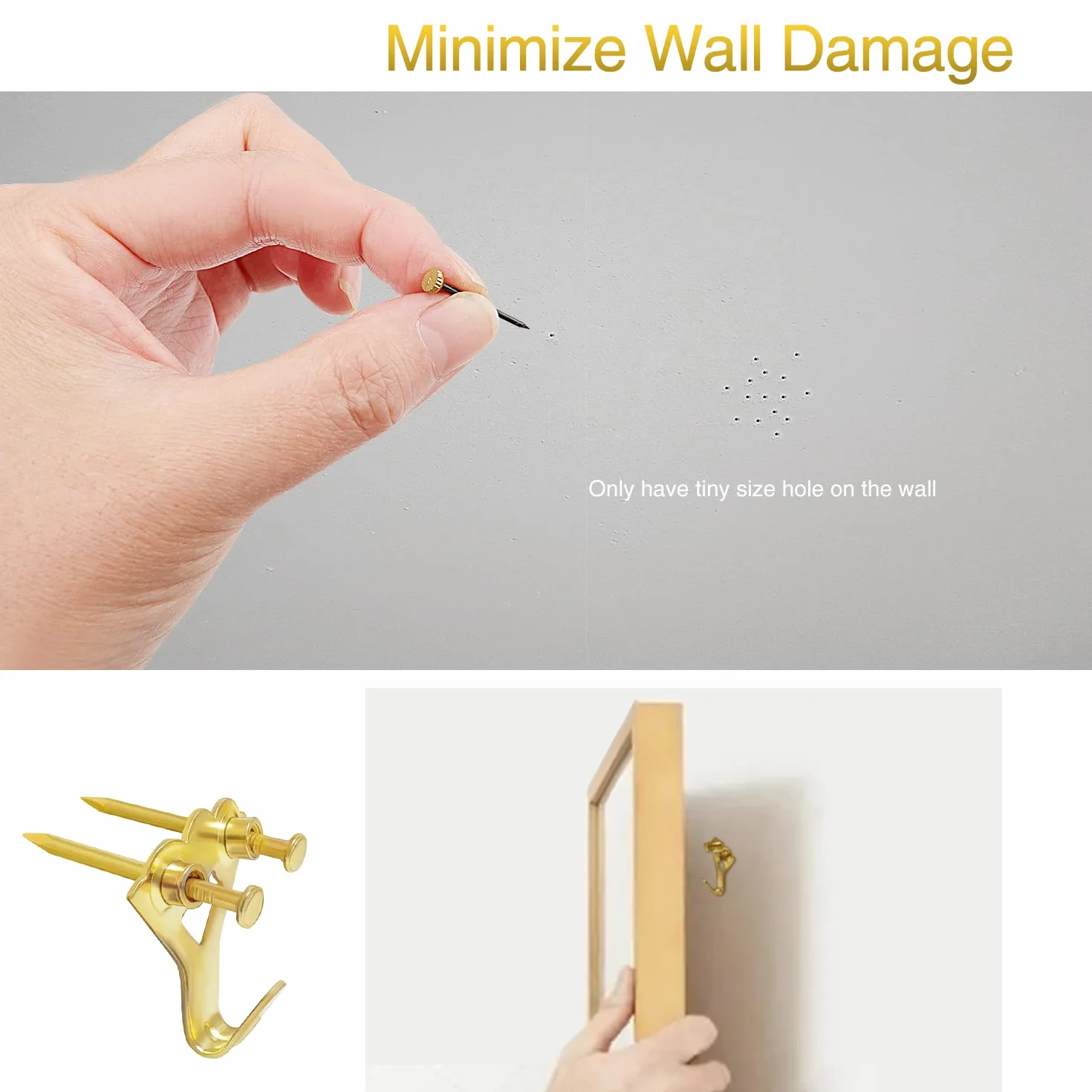VooGenzek 44 Pezzi Kit Ganci Cornice Pareti Dure, Ganci Metallo Quadri Heavy Duty Immagine con Chiodi