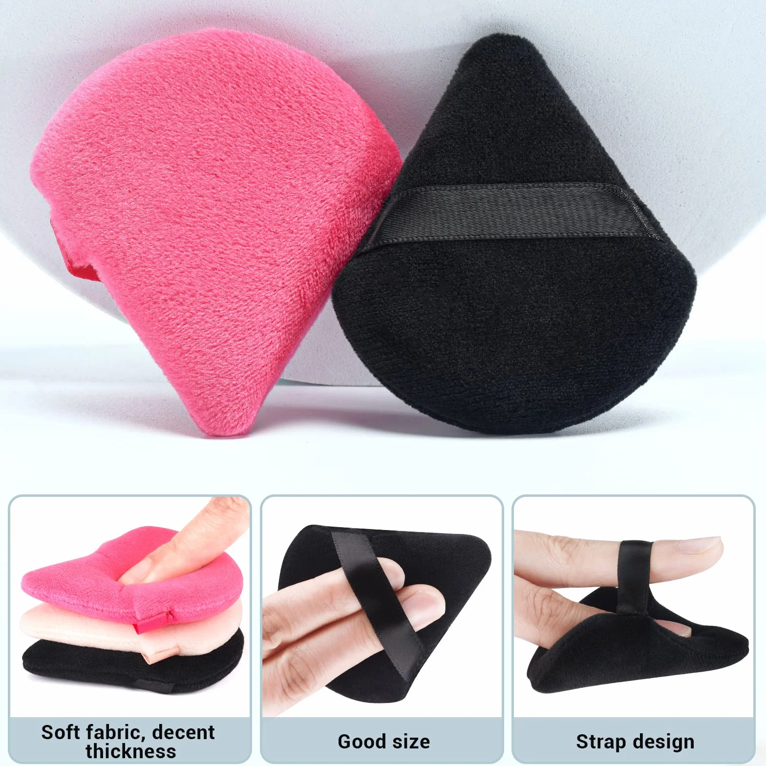 Piumini da Cipria Viso, 4 Pezzi Spugnetta Make Up Triangolare Piumino, Riutilizzabile Bagnato Asciutto Doppio Uso