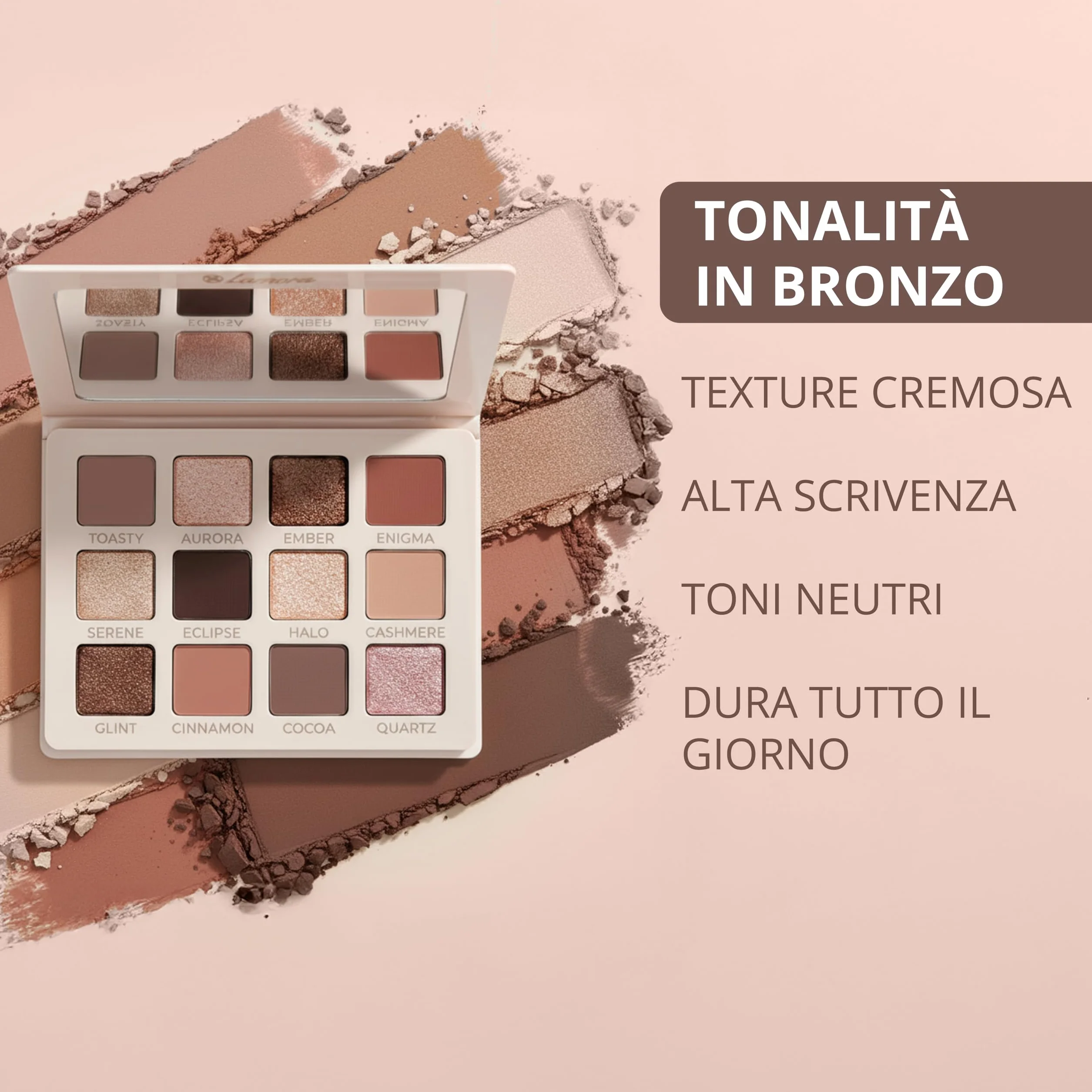 Lamora Palette Ombretti Nude - 12 Colori Brillanti e Opachi Altamente Pigmentati per Trucchi Occhi - Make Up Professionali Formato Viaggio Con Specchio 2