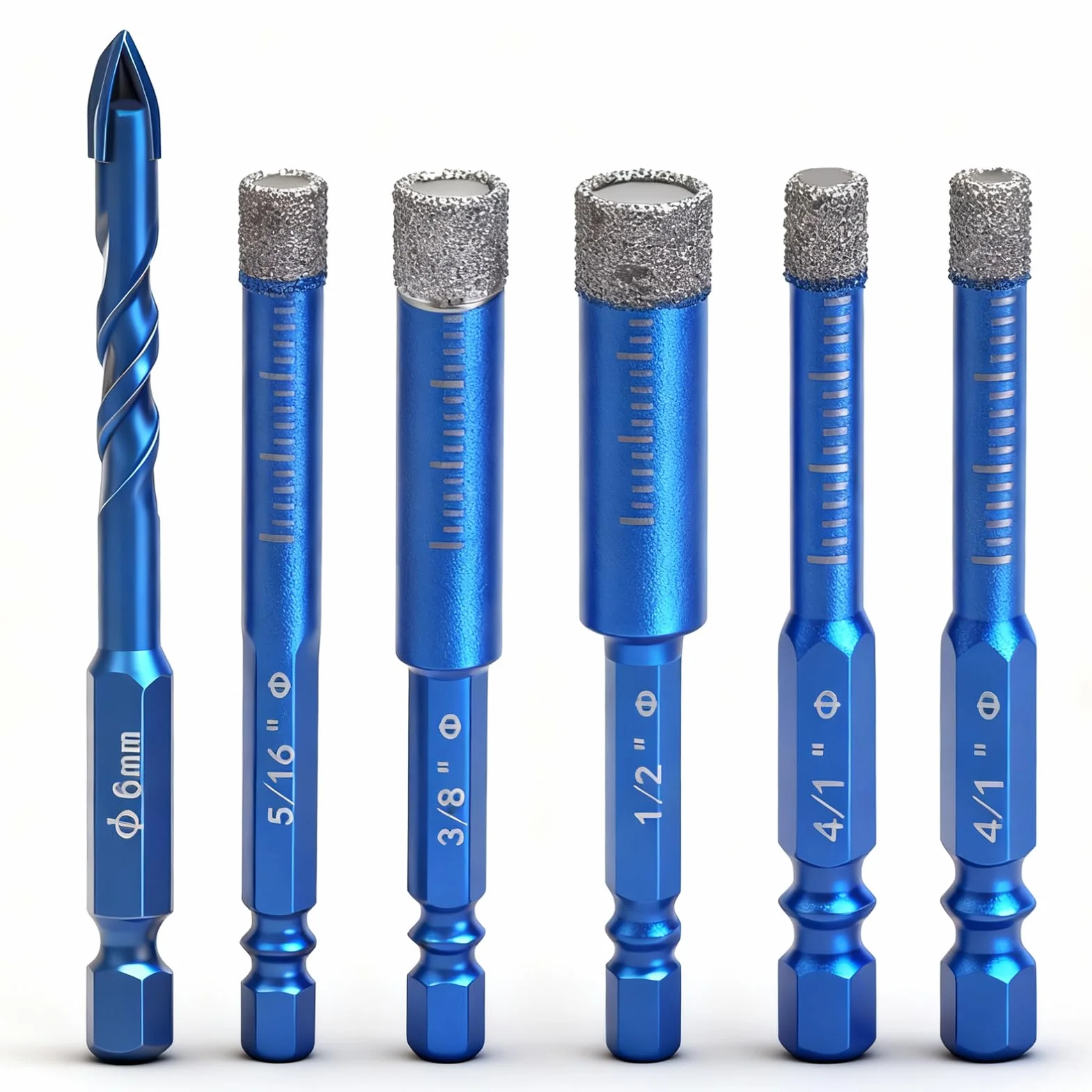 Set di 6 punte diamantate per piastrelle, granito, vetro, 6-12 mm e metallo duro