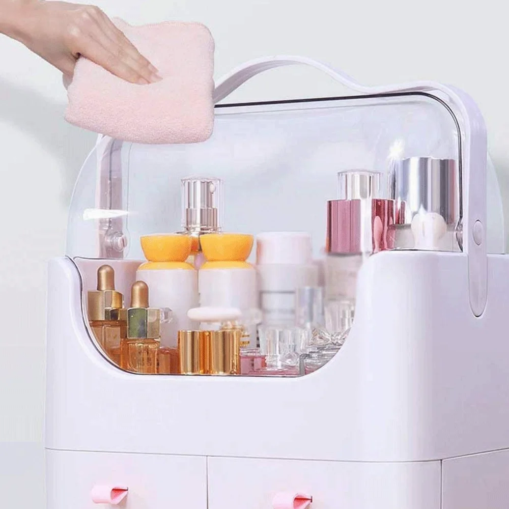 N/A Organizer per Trucchi con cassetti Scatola Porta Trucchi a Conchiglia Impermeabile Antipolvere Multifunzione Trasparente Custodia per Gioielli e Cosmetici