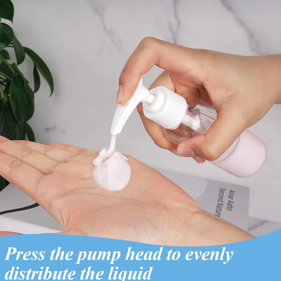 4 Pezzi Flaconi da Viaggio, 80 ml Bottiglie da Viaggio Trasparenti, Pompa da Viaggio in Plastica Dispenser, Boccette Contenitori Ricaricabile, per Cosmetici, Lozione, Bagno, Shampoo Liquidi