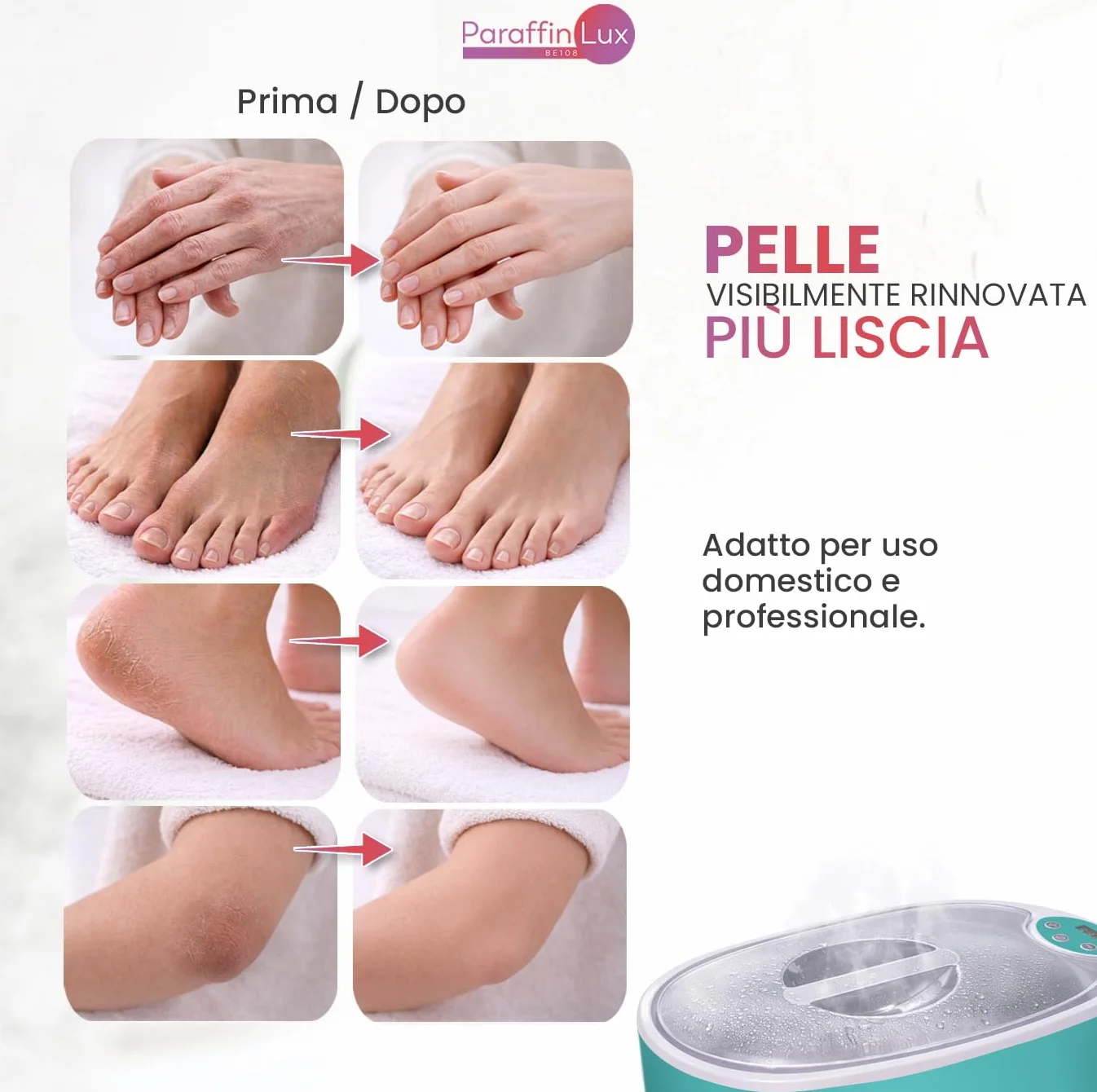 Bagno di Paraffina per Mani e Piedi di Boston Tech® | Sollievo per Dolore Muscolare e Artrite | Idrata, Ammorbidisce e Rivitalizza la Pelle | Capacità 5L + 2 Blocchi di Cera + Accessori Premium