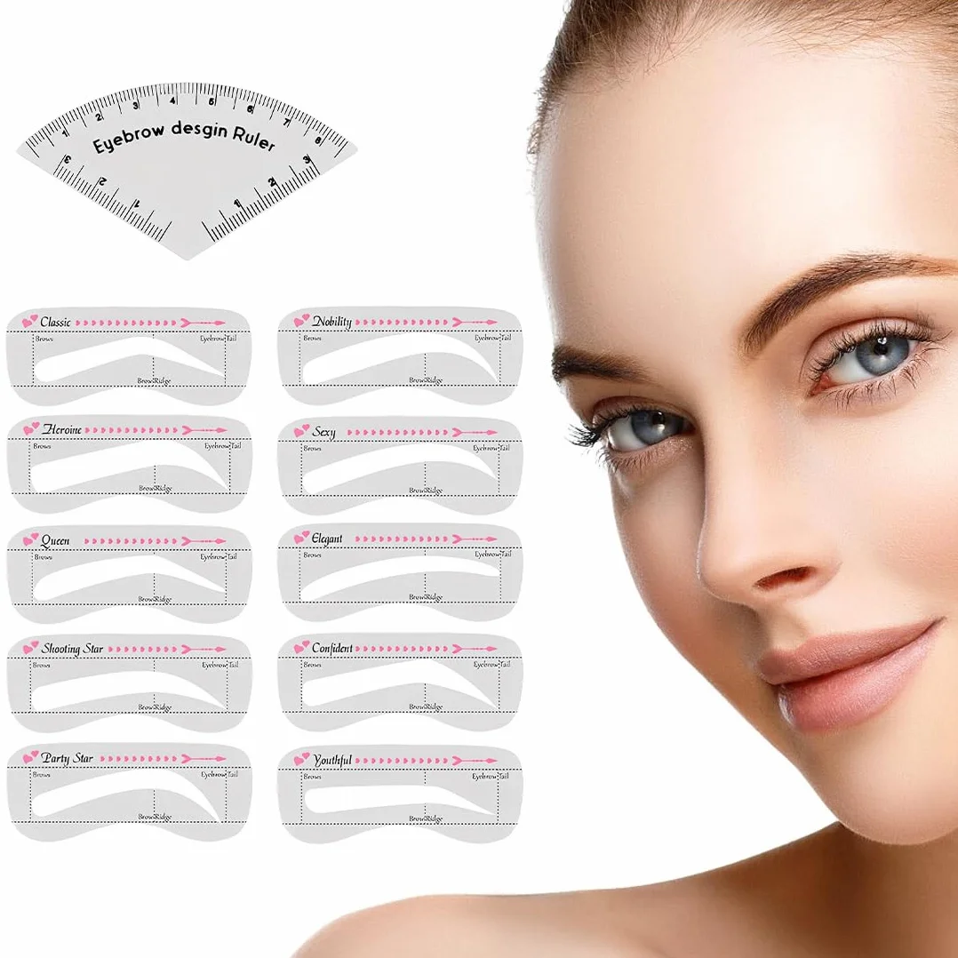 11 Pezzi Kit Di Timbri Per Sopracciglia Con 10pcs Modello Di Sopracciglio e Guida per Trucco Sopracciglia,Riutilizzabile,Kit Laminazione Ciglia