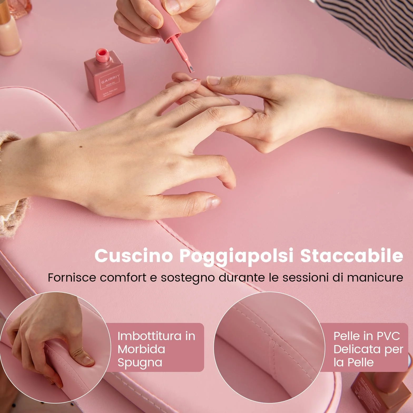 COSTWAY Tavolo per Manicure, Tavolo per Unghie con Cassetti, Cuscino Poggia Polsi e Gambe in Metallo, Stazione per Unghie Estetista Nail Art per Salone di Bellezza (Rosa)