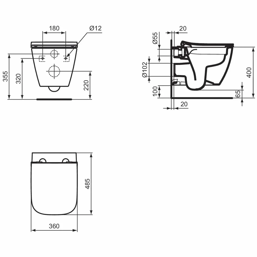 Ideal Standard i.life S WC sospeso RimLS+ 48 cm Bianco