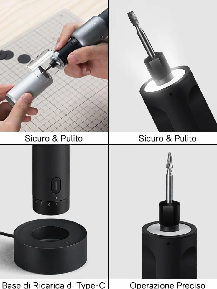 HOTO Mini Trapano Elettrico Senza Fili, 25000 RPM, 5 Velocità, Ricarica USB-C, 35 Accessori