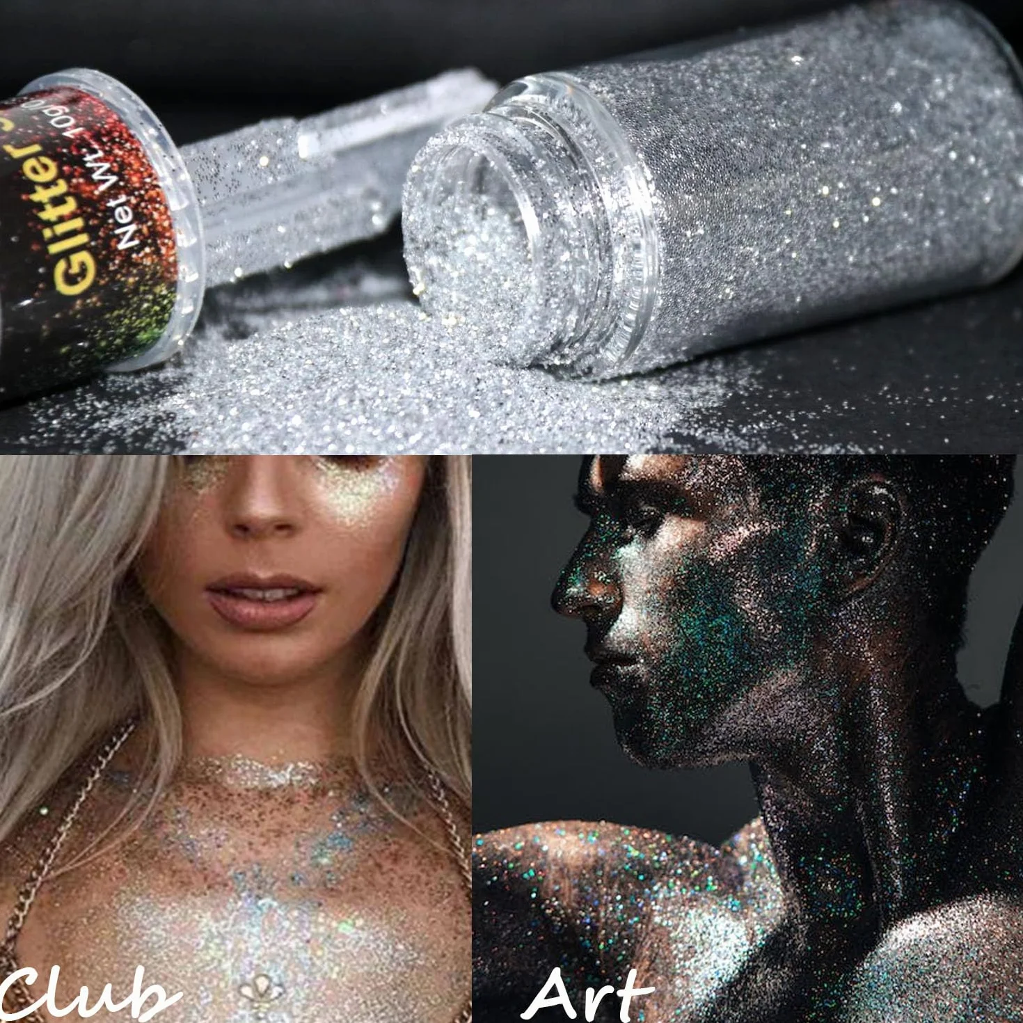 HTRUIYATY Glitter Spray per Corpo,Spray Glitter Brillantini per Capelli Polvere Ultrafine Glitter Make up per Tessuti Cosplay Festival