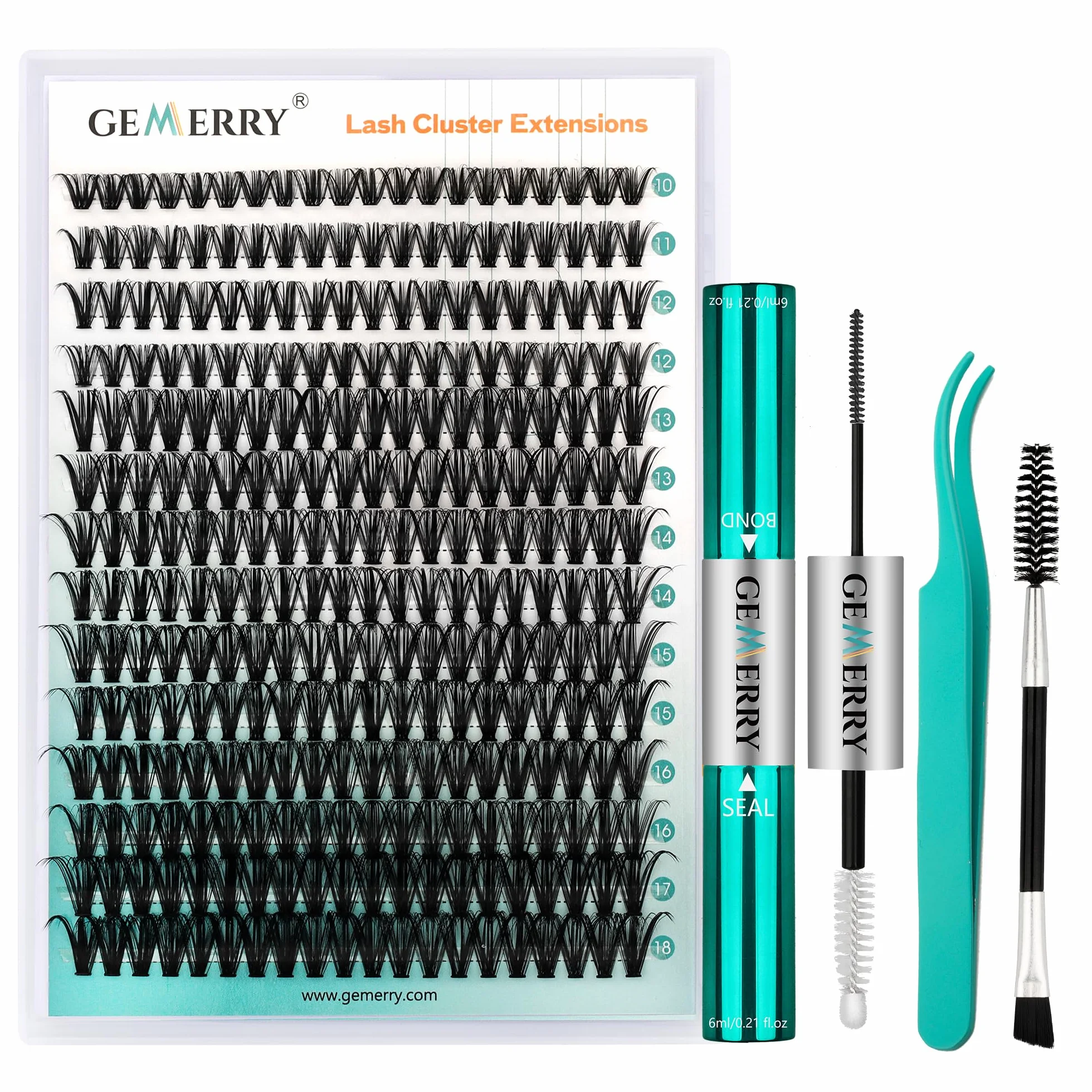 GEMERRY 280pcs Ciglia Finte Ciuffetti Kit 40D Ciuffi a Ciglia D Curl 10-18mm bond e seal ciglia Pinzette er Uso FAI DA TE a Casa Ciglia a Grappolo Extension Ciglia Kit(40D-D, 10-18mm-Kit)