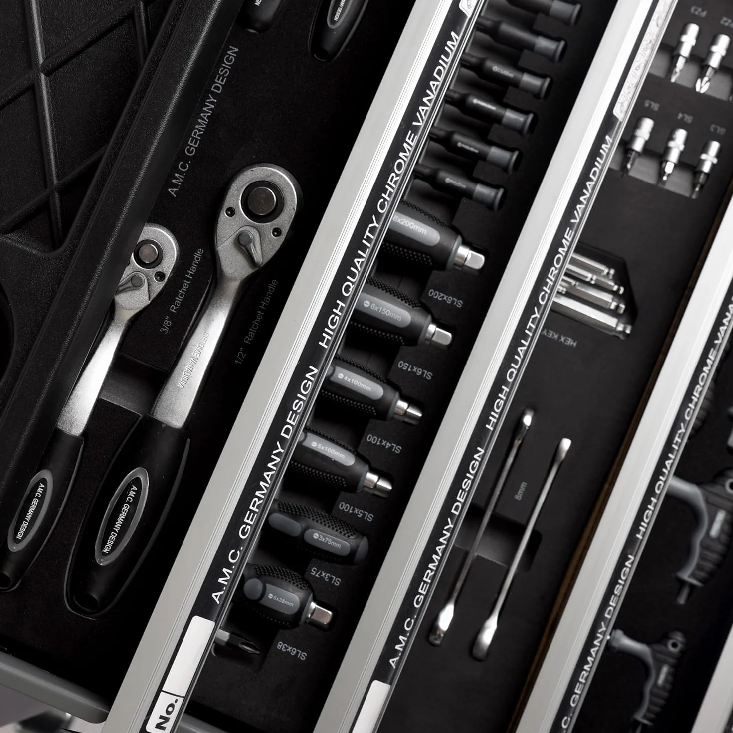 GrecoShop Carrello Attrezzi Portautensili Officina 428 Utensili 6 Cassetti Chiusura a Chiave Organizer Ruote Struttura Rinforzata Carbon Look