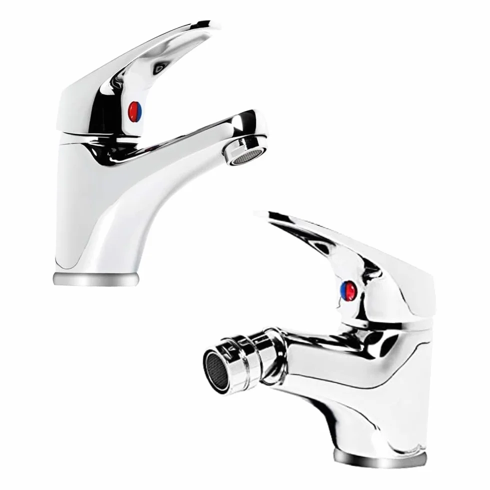 Rubinetto Bagno Lavabo e Bidet Ottone Cromato Coppia Miscelatori