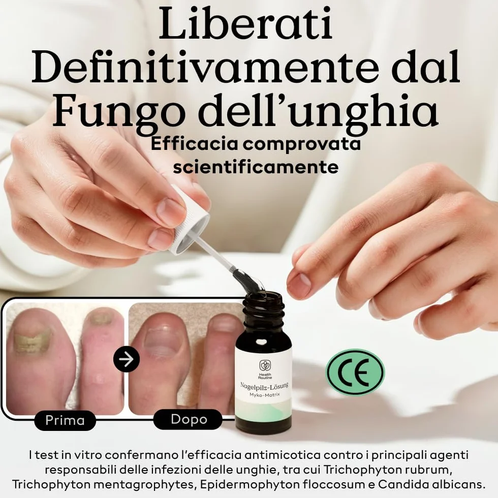 Health Routine Myko-Matrix soluzione antimicotica per unghie — dispositivo medico certificato CE per unghie danneggiate — trattamento con olio di tea tree e oli essenziali naturali