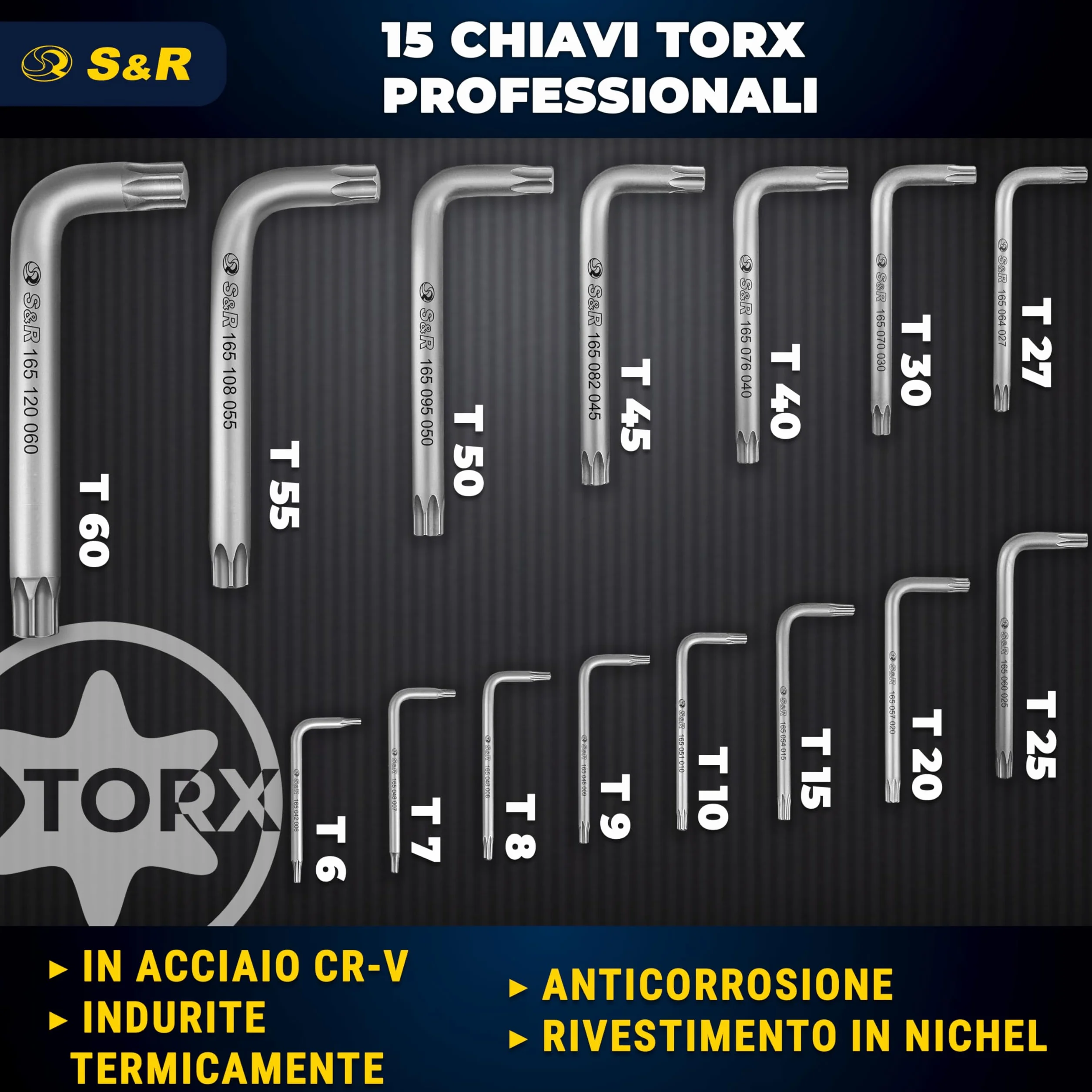 S&R Zestaw kluczy Torx i Allen 15 szt. TX6-TX60 w składanym uchwycie