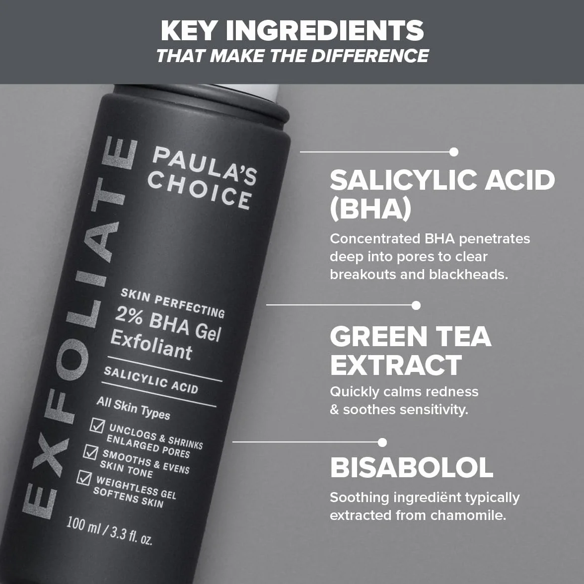 Paula’s Choice SKIN PERFECTING 2% BHA Esfoliante Gel - Leggero & Che Non Appiccica - Peeling Viso Combatte i Brufoli e i Punti Neri - con Acido Salicilico - Tutti i Tipi di Pelle - 100 ml