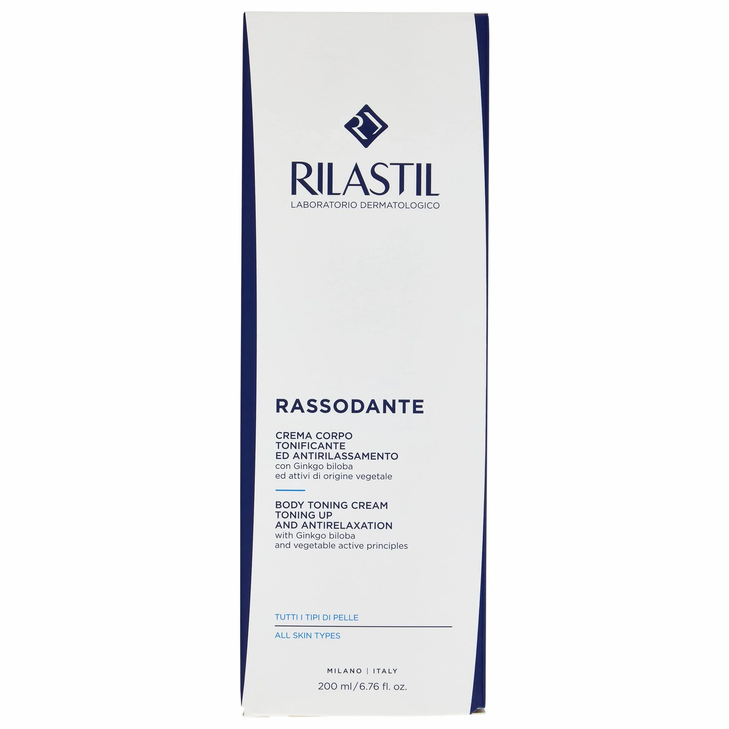 Rilastil Rassodante Crema Corpo, Trattamento Idratante e Rassodante, Contrasta il Rilassamento Cutaneo, per Massaggi Prolungati, con Ginkgo Biloba, Senza Profumo, Confezione da 200 ml