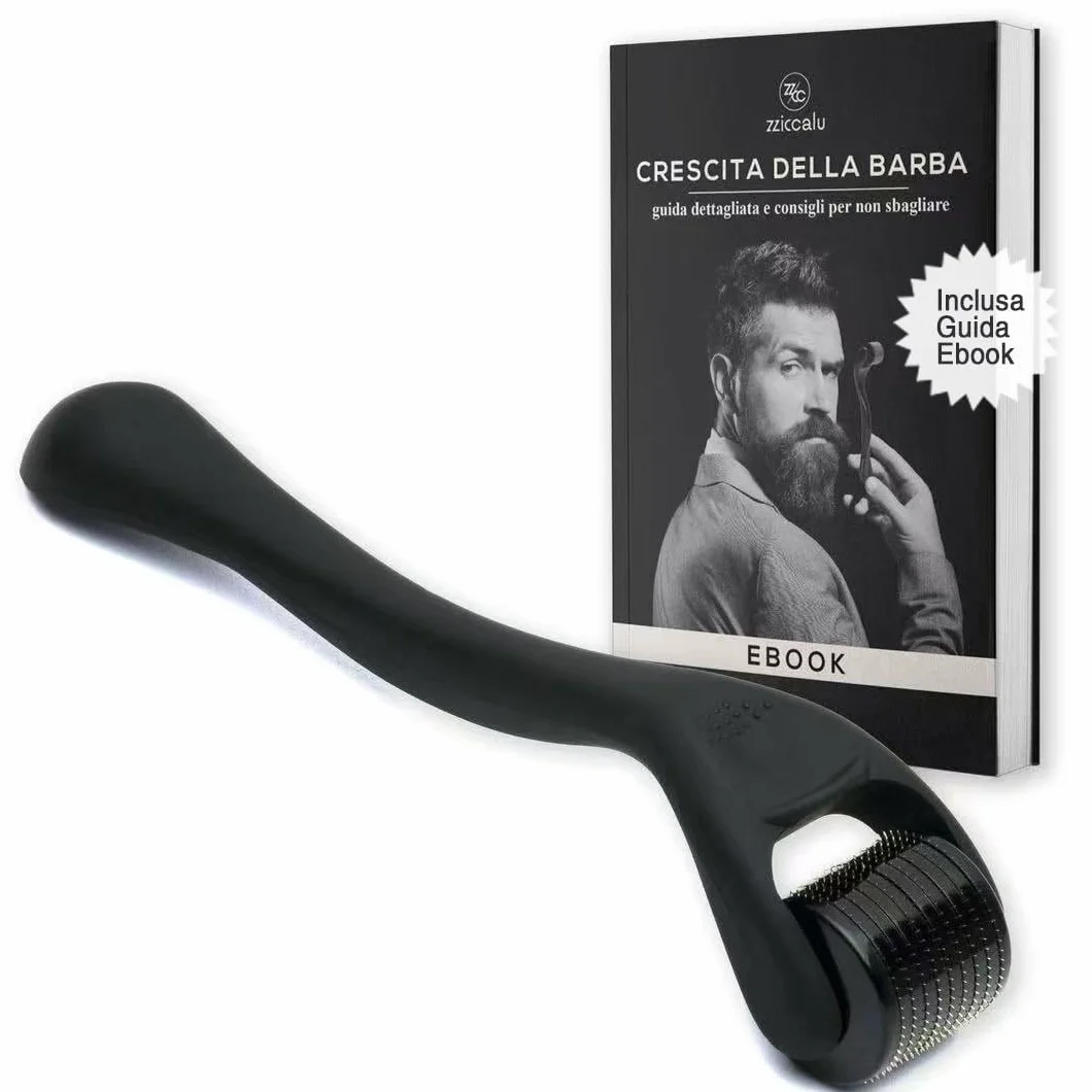 Dermaroller Crescita Barba E Capelli Da 0.5 Mm - Rullo Con Aghi In Titanio E Guida Ebook Dettagliata In Italiano - Trattamento Efficace Anche Per Cicatrici Smagliature Acne
