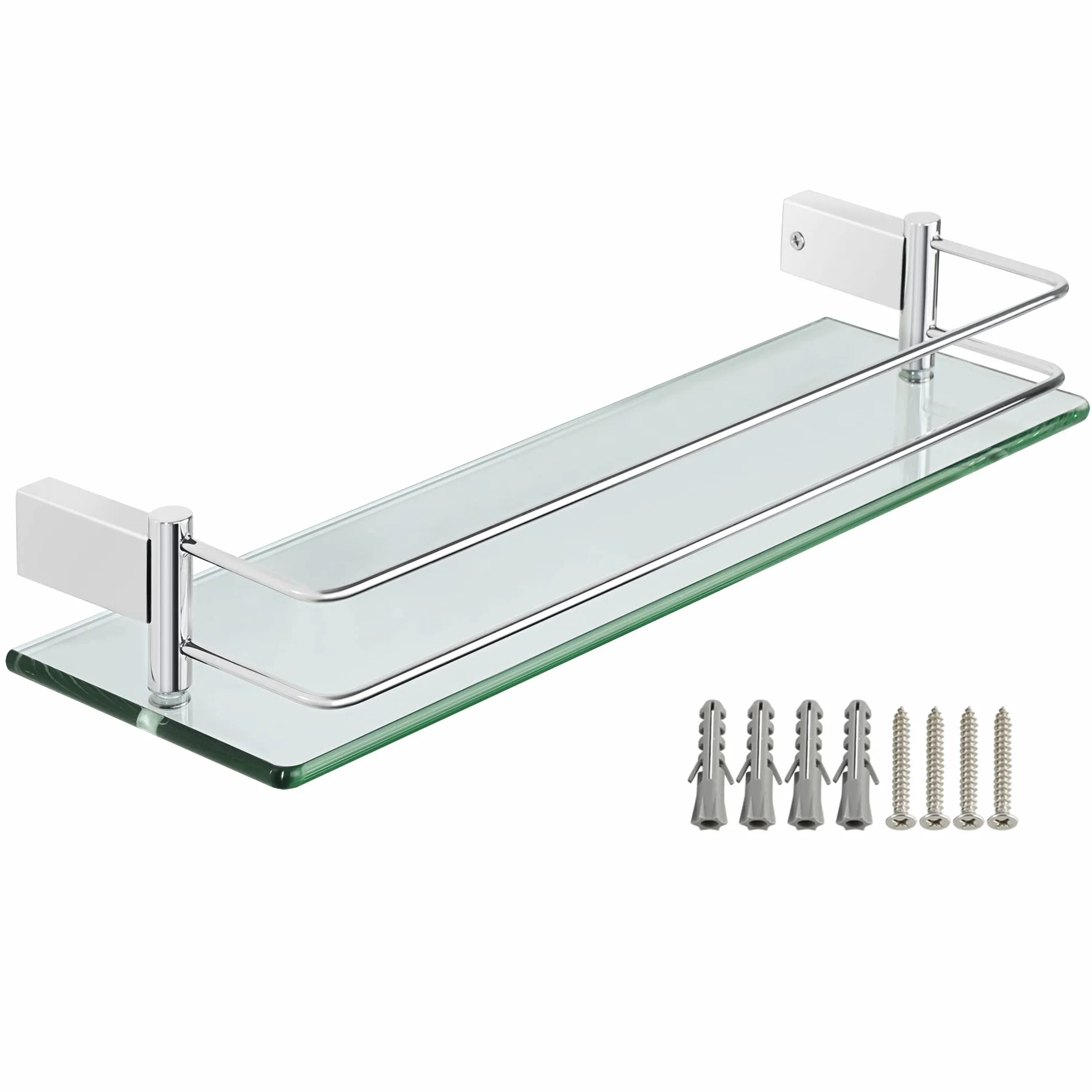 SAYAYO Mensola Bagno Vetro 40 CM Mensola Doccia Vetro a Parete Acciaio Inox 304 8MM Vetro Temperato Cromo Lucido