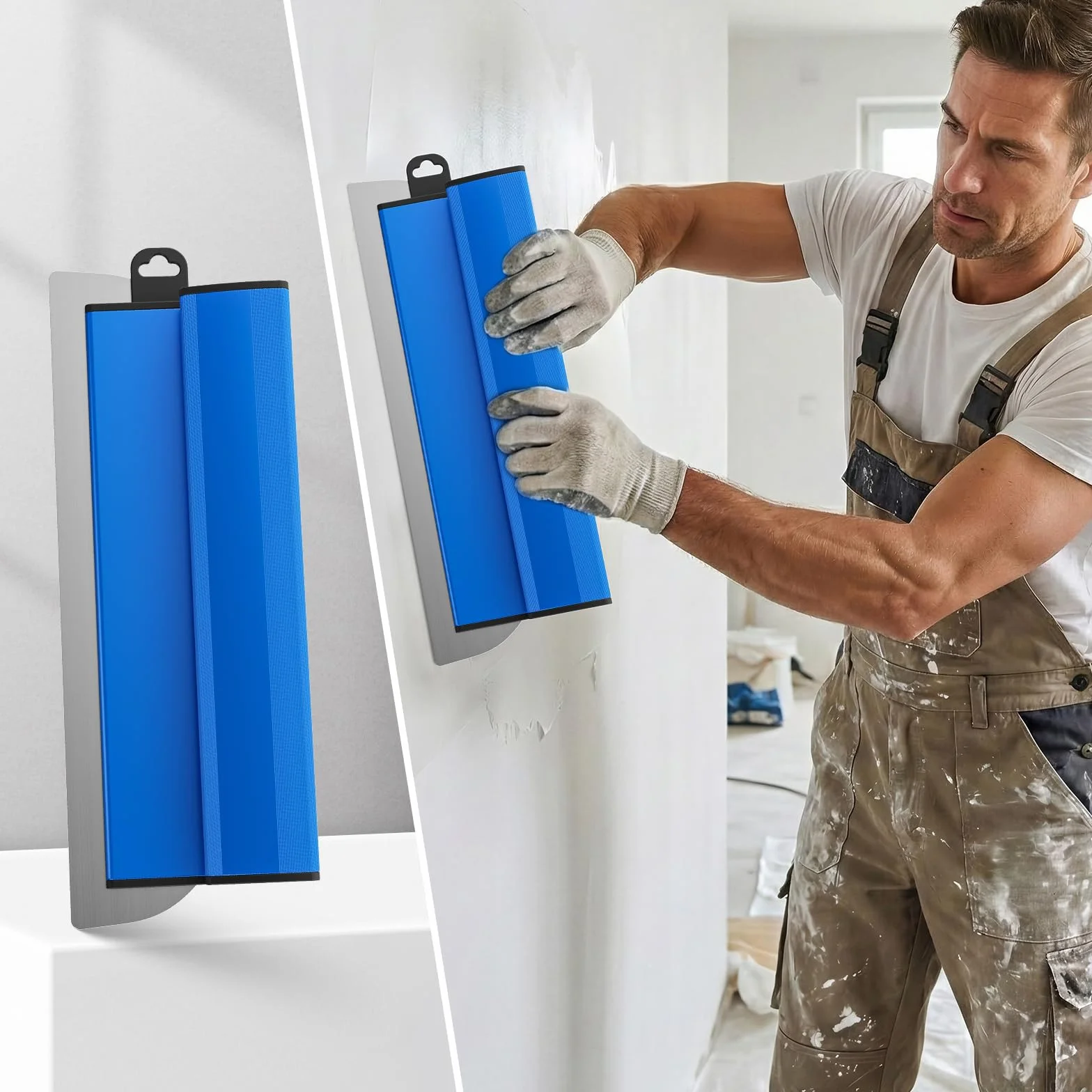 Set spatole 40 cm lama lisciante acciaio inox 0,45 mm manico ergonomico 34,5 cm per cartongesso intonaco stucco