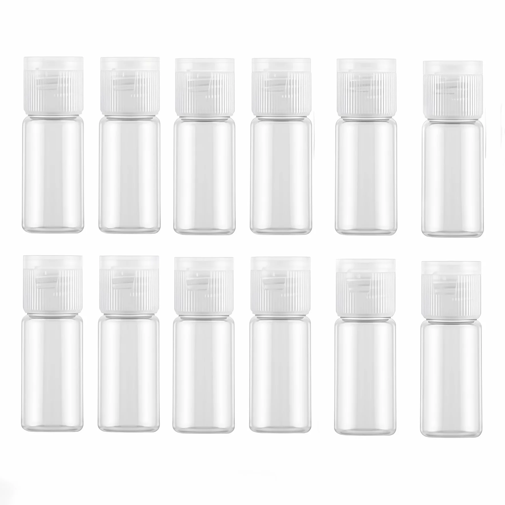 12 flaconi vuoti da 15 ml, in plastica trasparente, da viaggio, con coperchio a ribalta, perfetti per il trucco, acqua emolliente, doccia, gel, emulsione, liquido, Trasparente, 15ml/0.5oz,