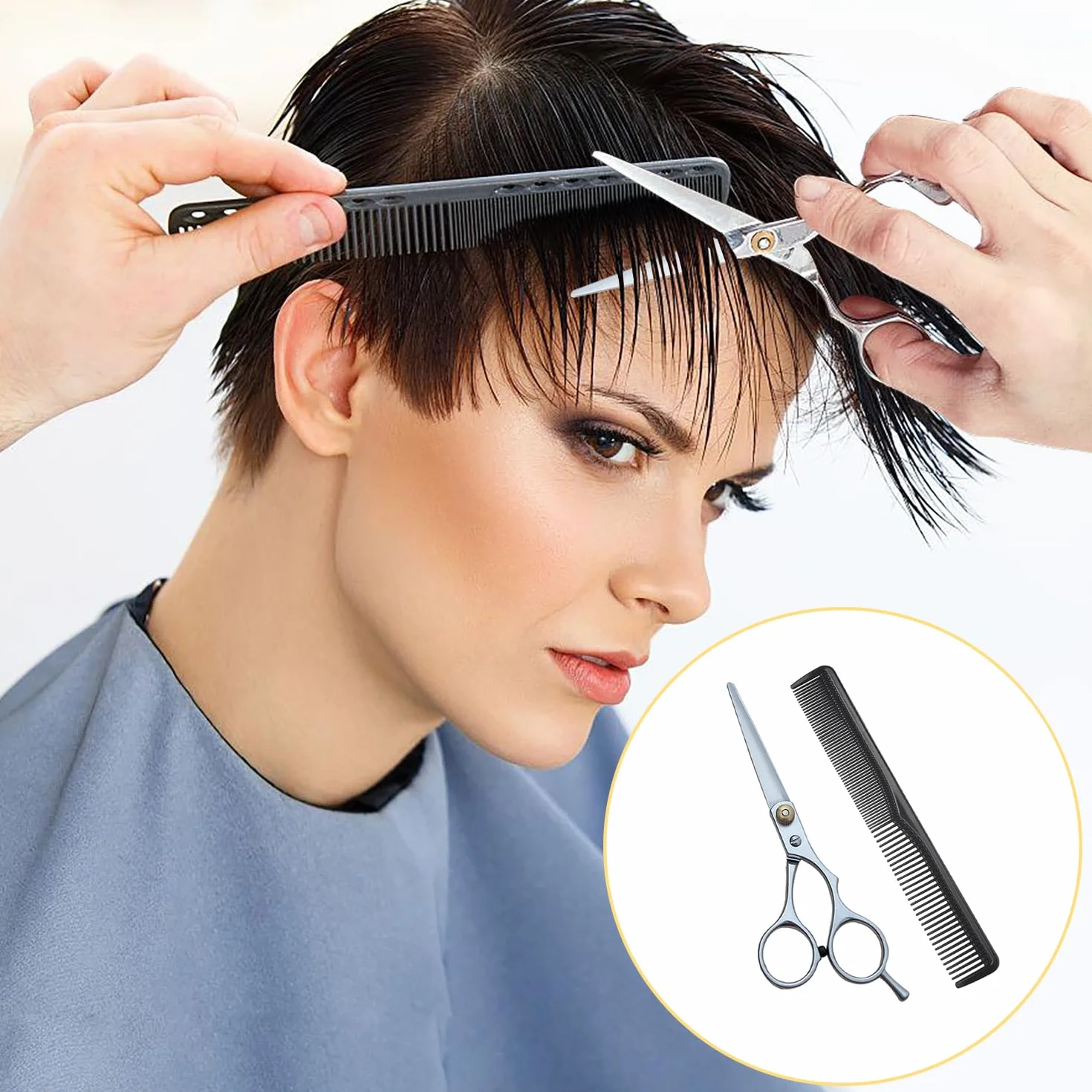 Forbici Parrucchiere Professionali, Premium Forbice Capelli Con Pettine E Caso, Parrucchieri Barbieri Donna, Uomo, Bambino (15.5cm)