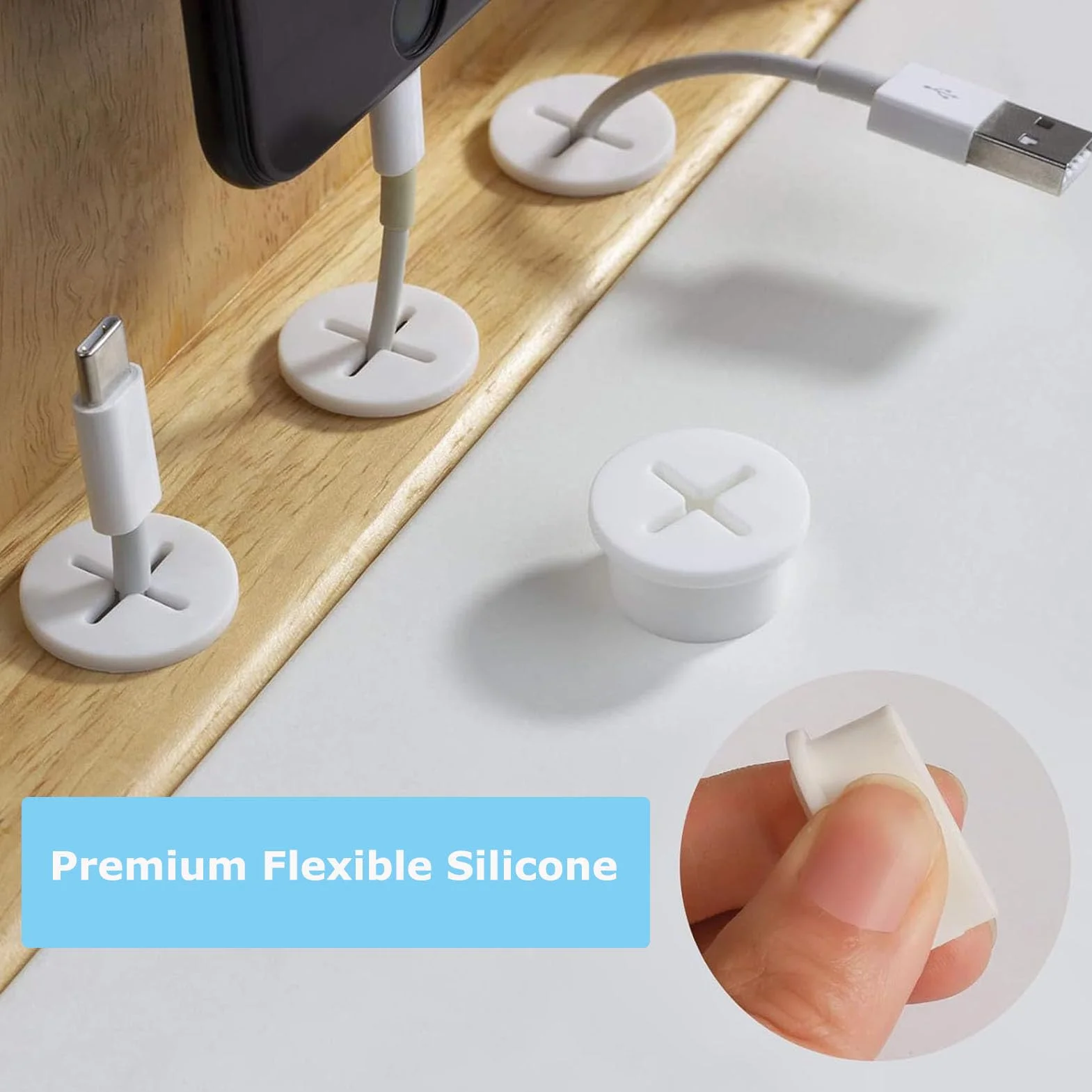 Passacavi Scrivania 25mm Bianco 10 Pezzi con Sega a Tazza