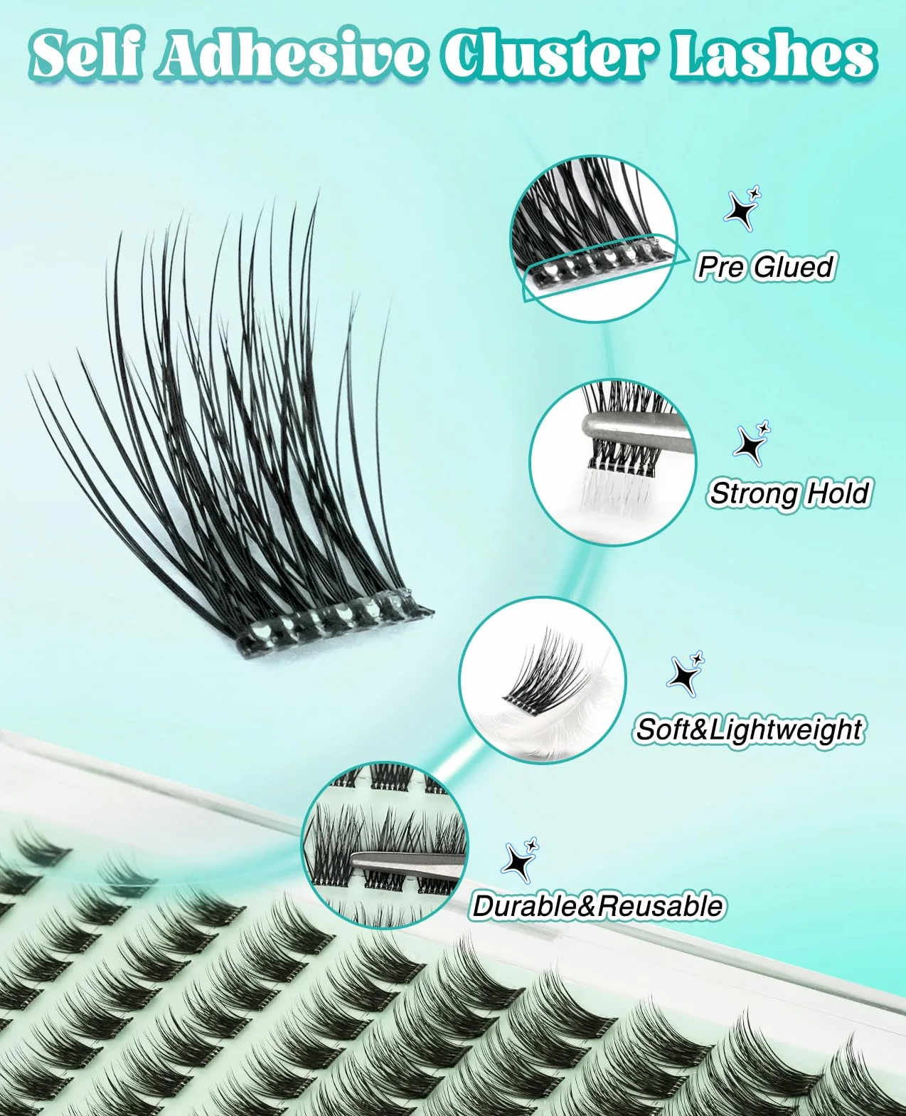 Obeyalash Ciglissime Press E Go Autoadesive 130pcs Cluster Lashes Ciglia Press and Go Ciglissima Wispy C Curl 8-14mix No Glue Eyelashes Self Adhesive Eyelash Natural Stick On Lash Resuable (YLB09)