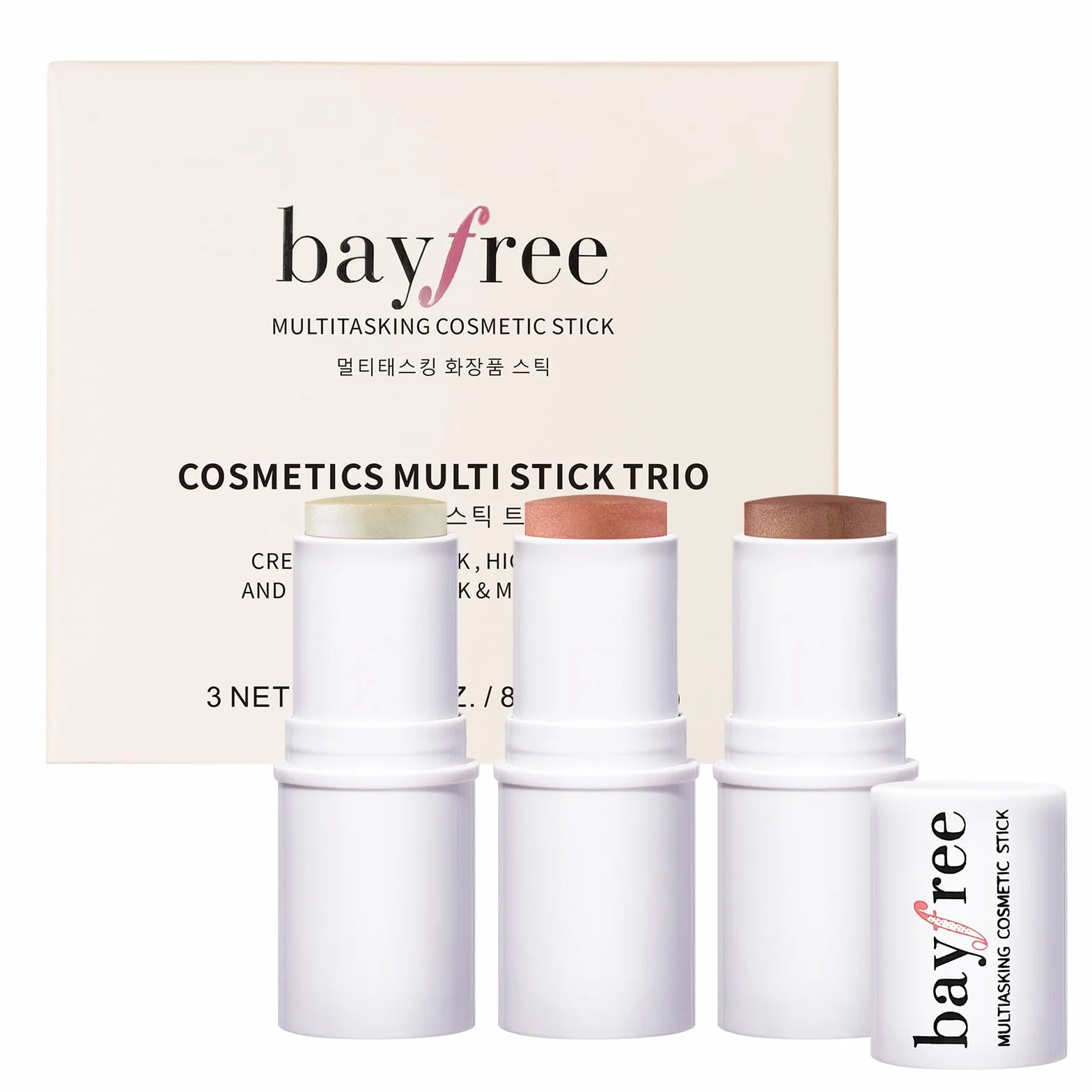 bayfree 3 PCS Makeup Cream Contour Stick Set, Illuminante Viso & Blush & Bronzer Stick, Effetto Naturale Opaco o Lucido, Lunga Durata, Multiuso per Ogni Tipo di Pelle