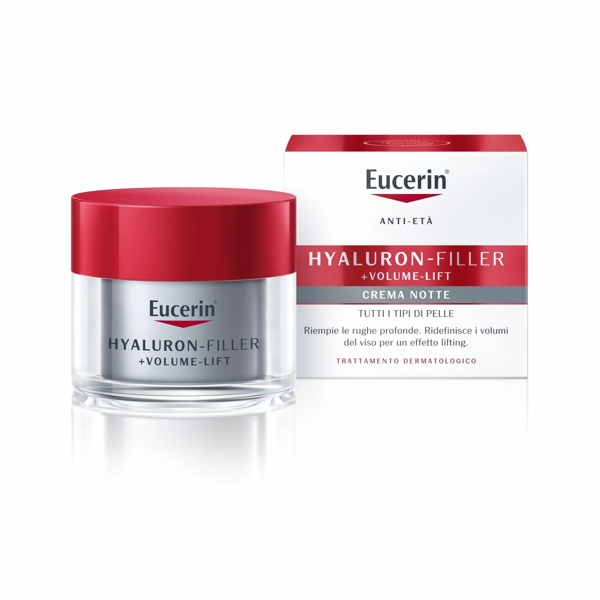 Eucerin Hyaluron-Filler + Volume-Lift Crema Viso Notte 50 ml, Crema viso antirughe rigenerante, Formula con Acido Ialuronico rimpolpante per un effetto lifting immediato per tutti i tipi di pelle