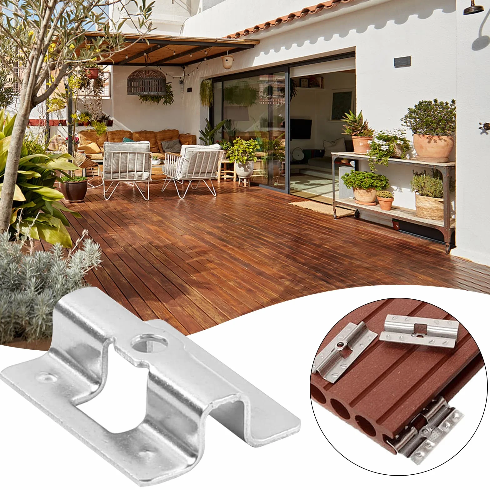 Clip per terrazze in acciaio inox a forma di U 100 pezzi con viti campo serraggio 6-9 mm