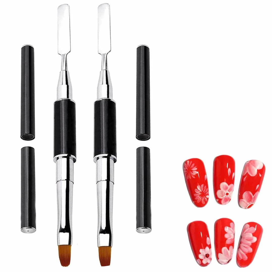 2 Pezzi Pennello a doppia punta per Polymer Gel, Pennello Polygel 2 in 1 Dual-ended Nail Art Penna, Pennello per Pittura per Unghie