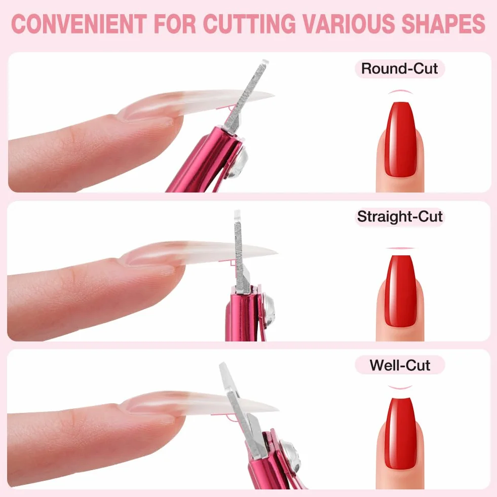 Tagliaunghie in Acrilico, Gel Artificiale Manicure Trimmer con 10 Magnete, Tagliaunghie in Acciaio Inox, Nail Clippers per Unghie Finte e Unghie in Gel(Rosa)
