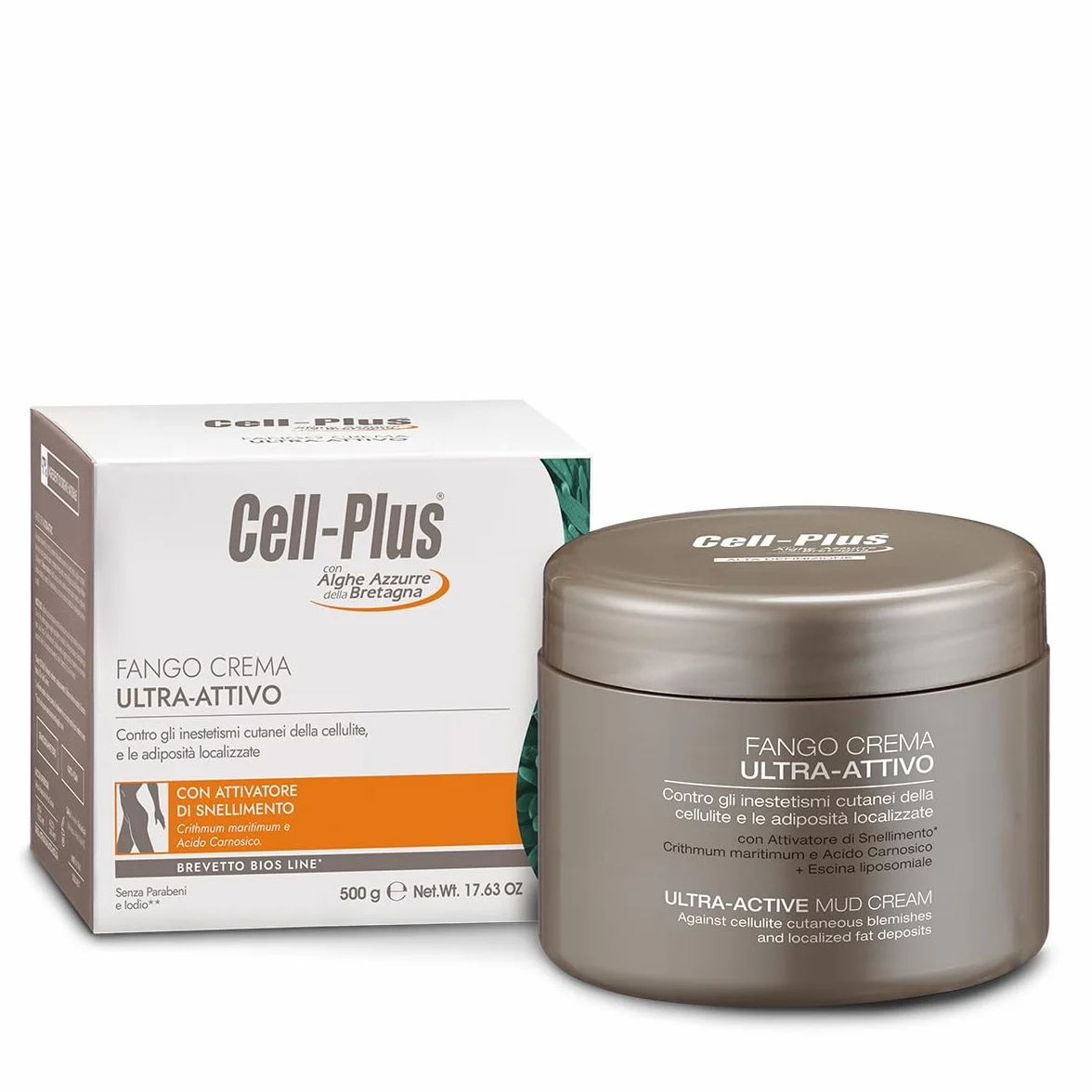 CELL PLUS Fango Crema Ultra-Attivo 500g, Trattamento Contro Cellulite e Adiposità Localizzate, Riequilibra Microcircolazione